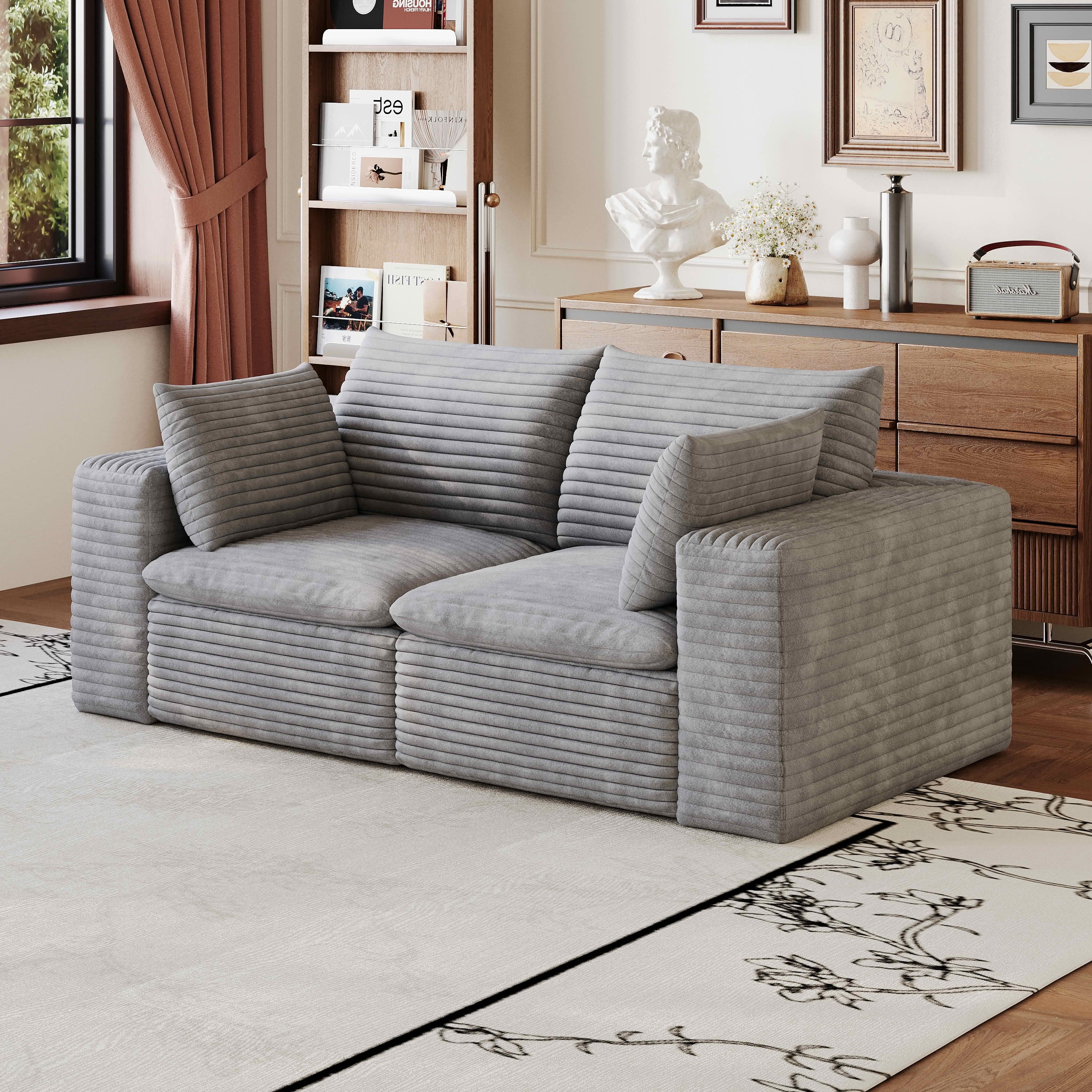 MAYEERTY Modular Middle Seat with Ottoman, Soft Plush Sponge Leisure Combination, Compressed Design Movable Furniture for Indoor Use