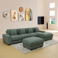 thumbnail image 1 of MAYEERTY Modular Sectional Sofa, Flocking Fabric Couch with Double Ottomans & Anti-Insect Frame, Green Living Room Furniture, 1 of 8