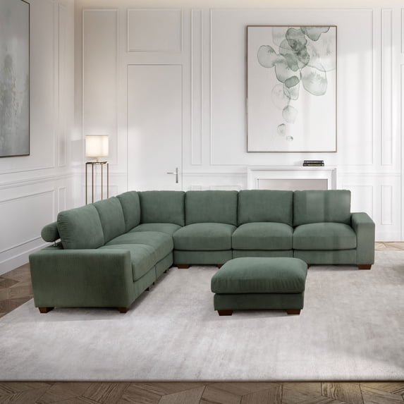 MAYEERTY Modular Sectional Sofa, Flocking Fabric Couch with Ottoman ...