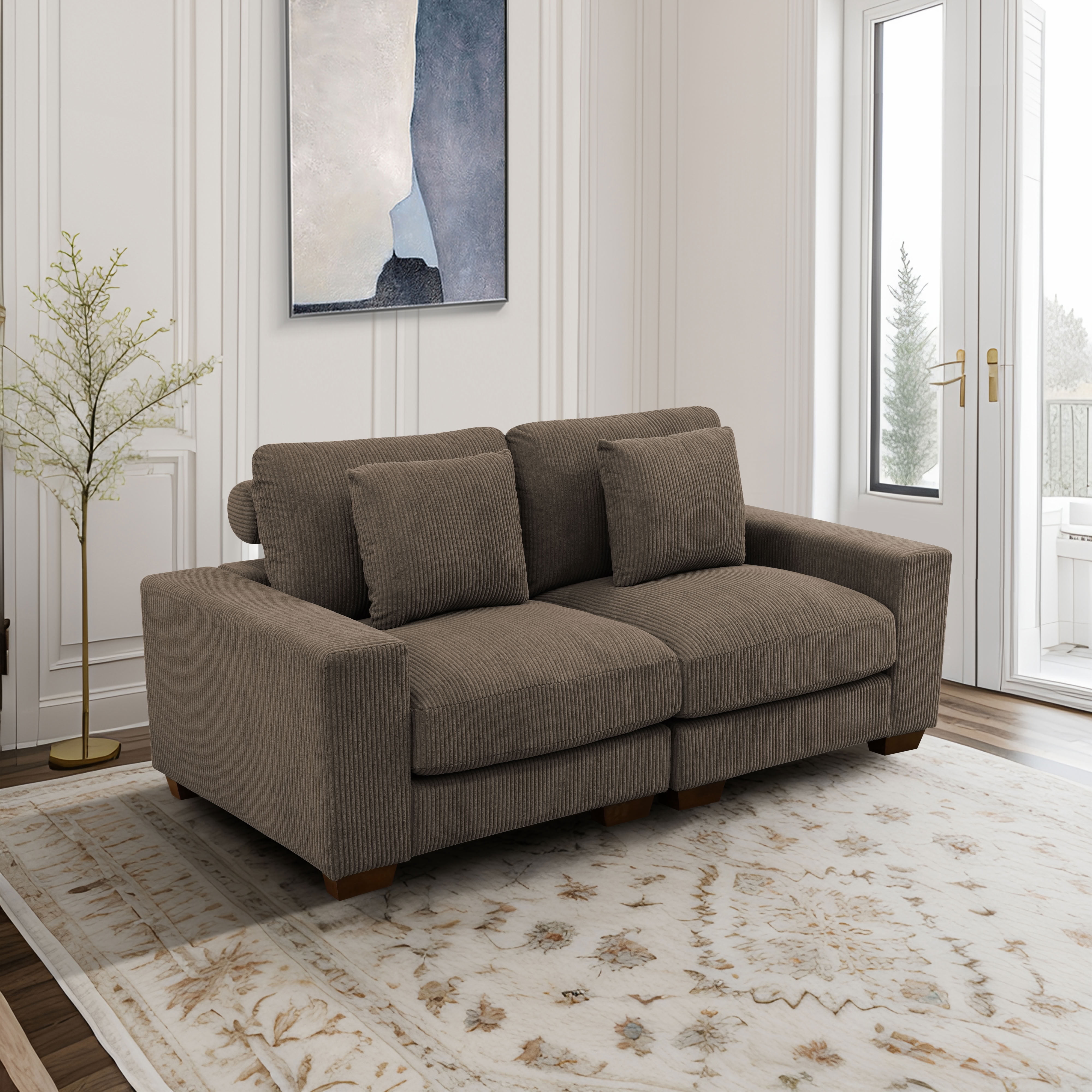 MAYEERTY Modular Sofa Set, Upholstered Couch with Anti-Insect Solid Wood Frame, Convertible Sofa for Living Room Apartment Family Room, Brown