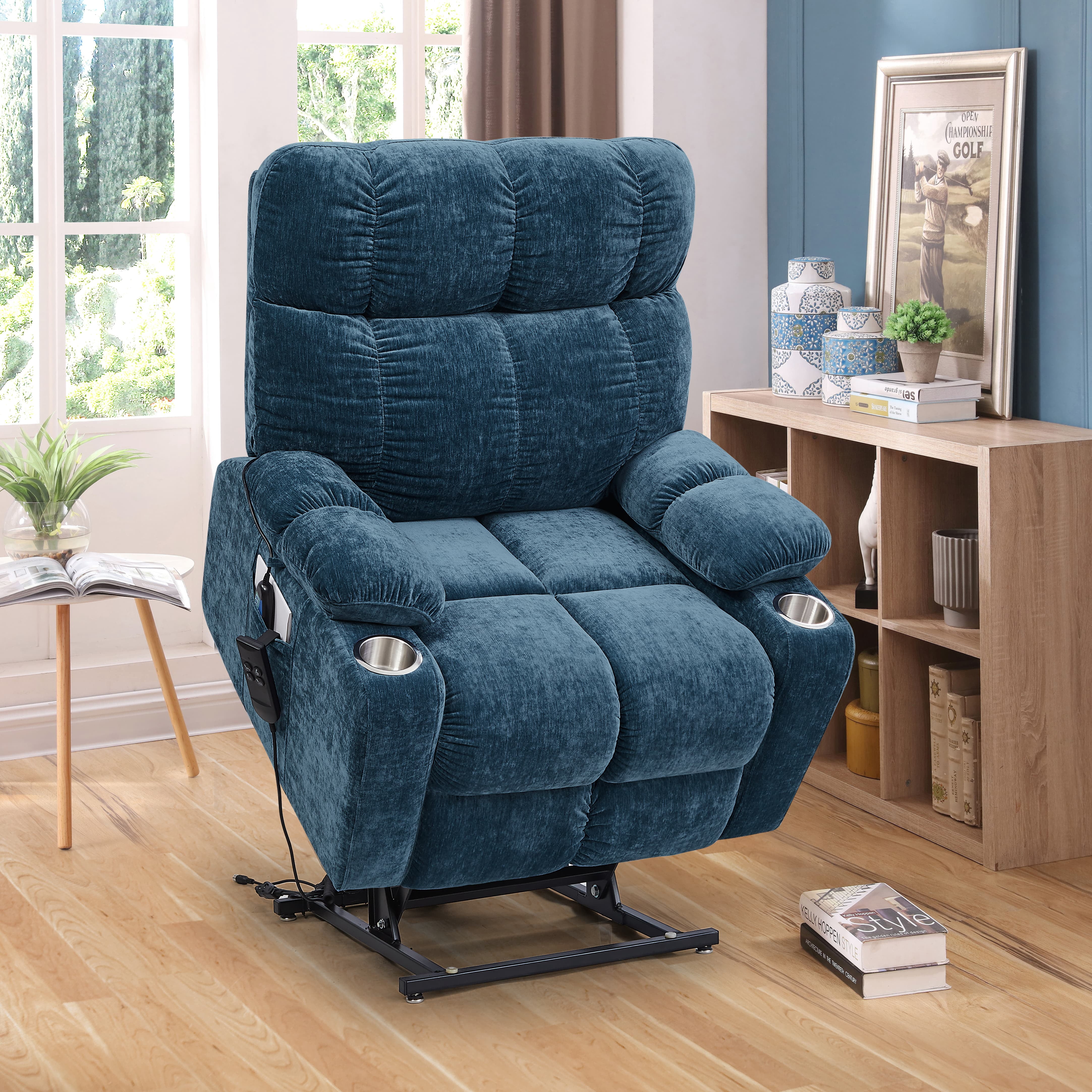 MAYEERTY Motor Power Lift Recliner Chair with Massage & Heat for Elderly, Infinite Position, 180°Lay Flat, Cup Holders
