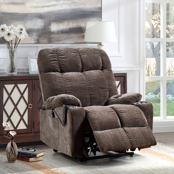 MAYEERTY Motor Power Lift Recliner Chair with Massage & Heat for Elderly, Infinite Position, 180°Lay Flat, Cup Holders