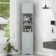 thumbnail image 1 of MAYEERTY Multi-Functional Corner Bathroom Cabinet 2 Doors Adjustable Shelves Open Shelf Gray, 1 of 6