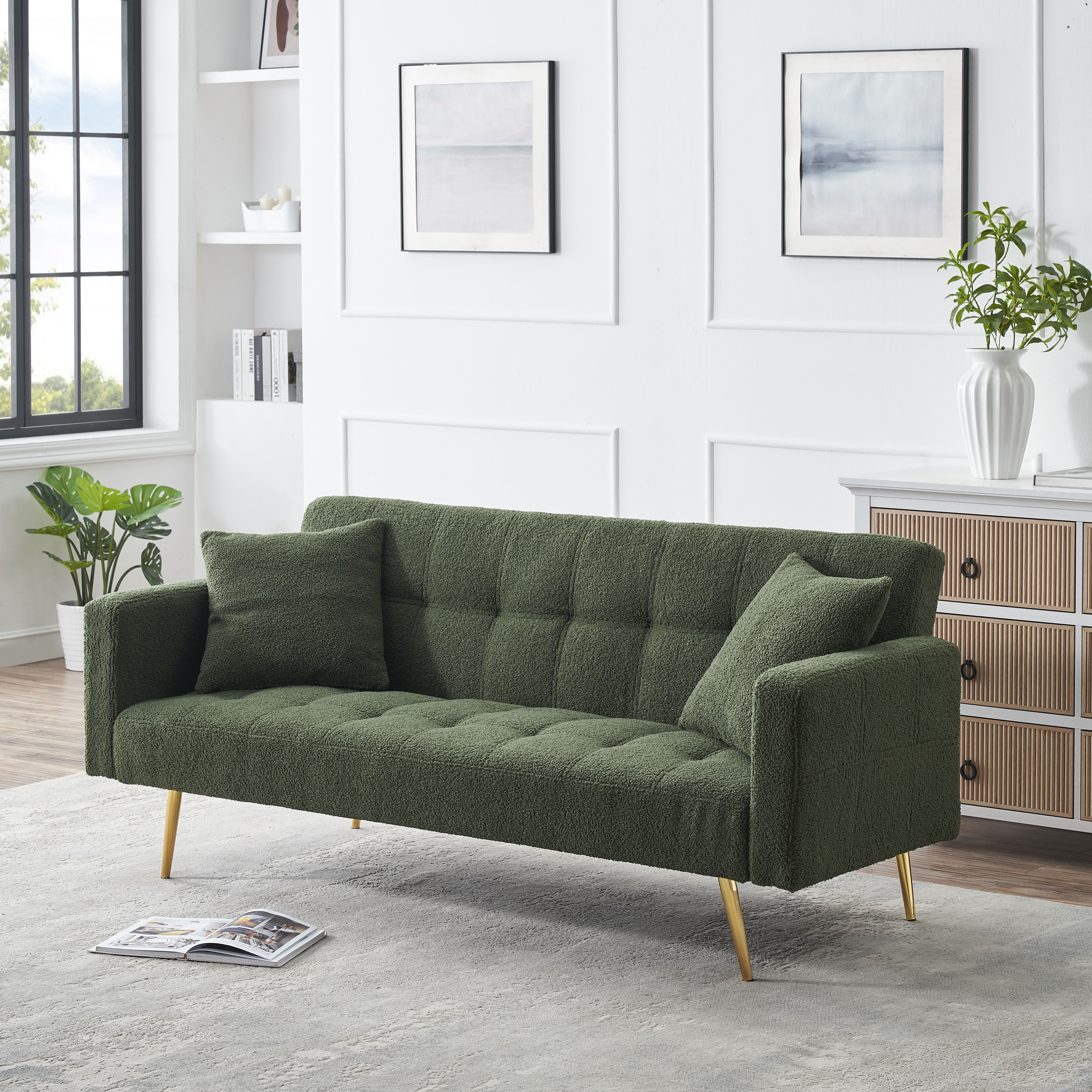 MAYEERTY Multi-Functional Sofa Bed, Convertible Loveseat Sofa with Removable Coffee Table Armrests, Durable Frame, Green