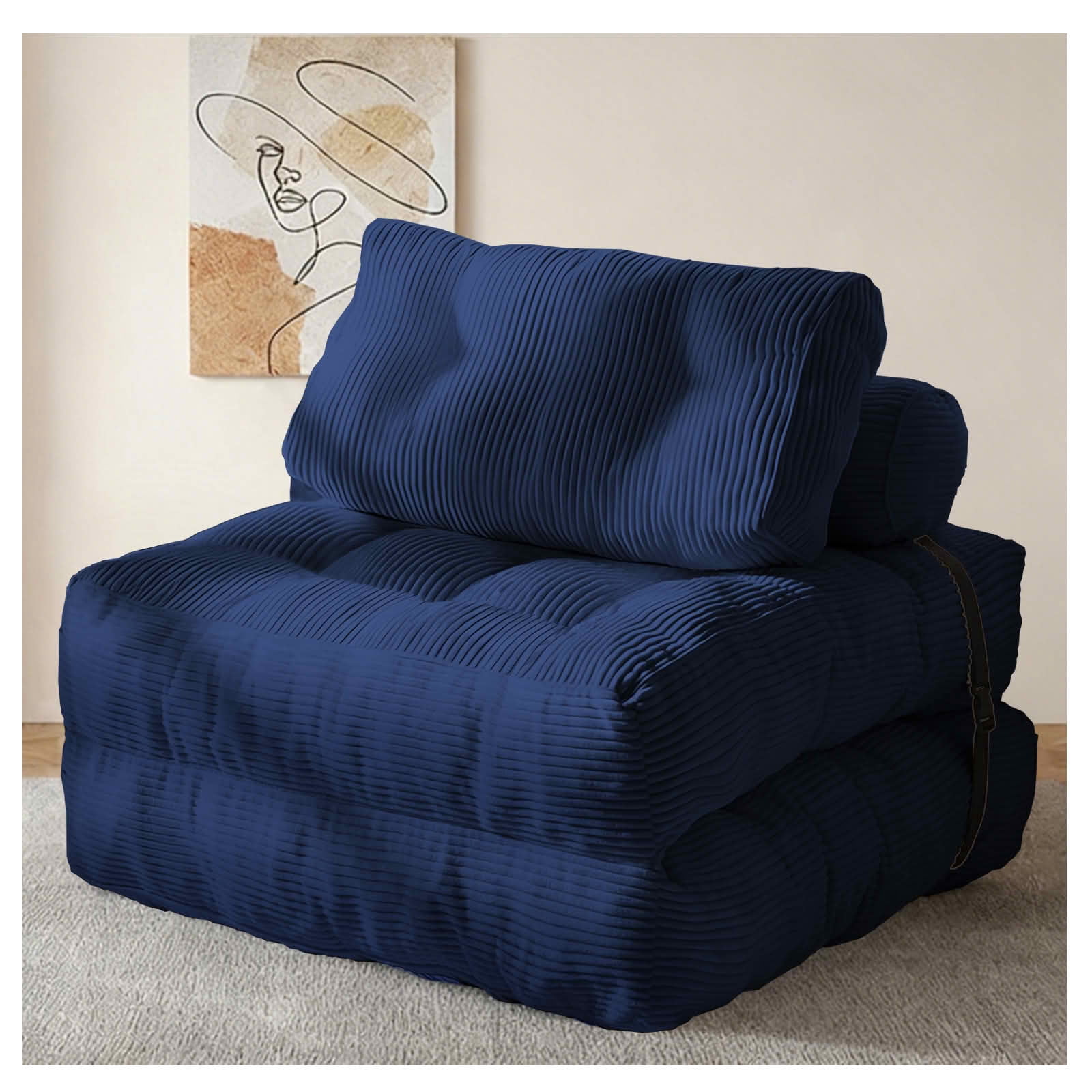 MAYEERTY Multifunctional 2-in-1 Convertible Single Sofa Bed, Modular Corduroy Floor Lounger for Compact Living Spaces，Blue