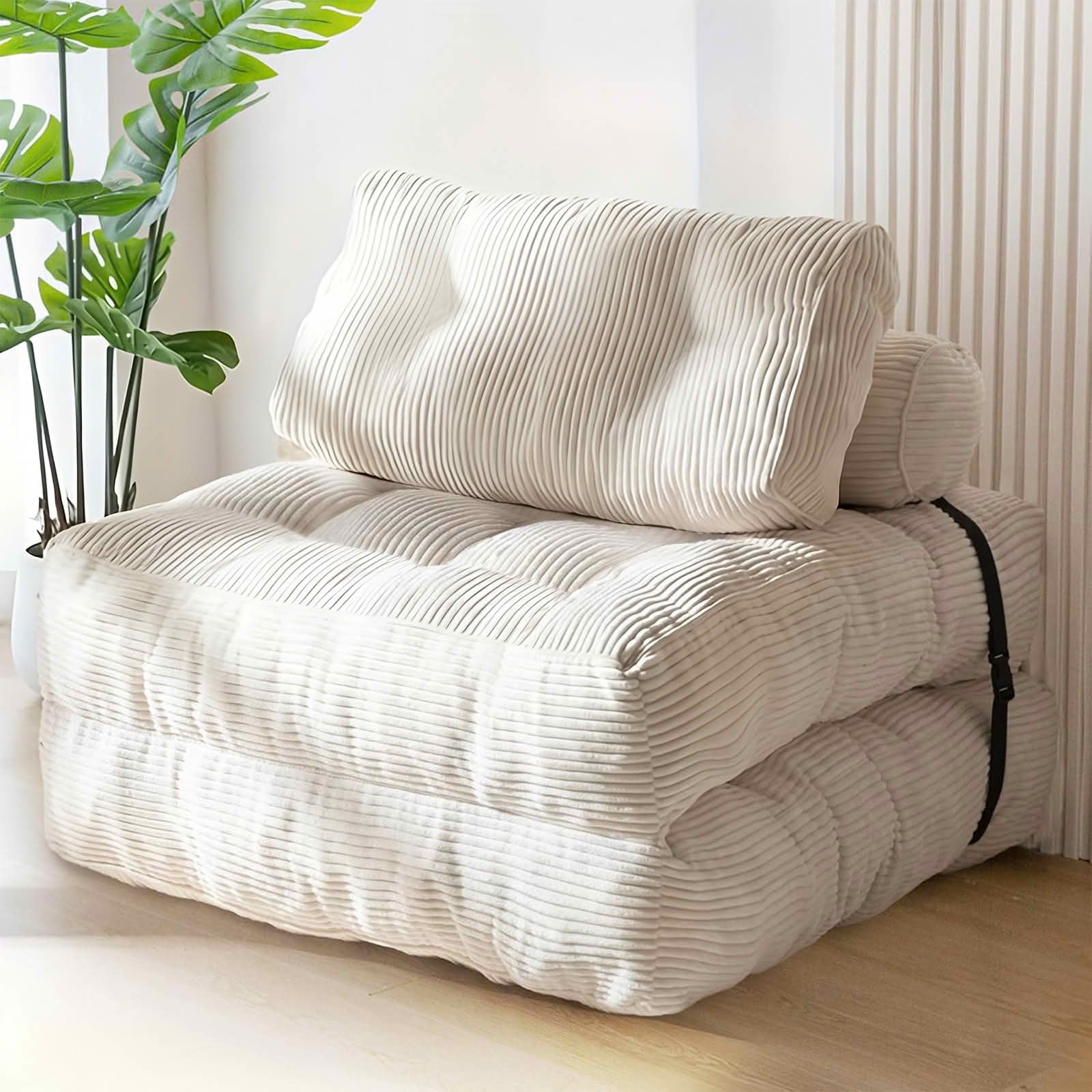 MAYEERTY Multifunctional 2-in-1 Convertible Single Sofa Bed, Modular Corduroy Floor Lounger for Compact Living Spaces，White