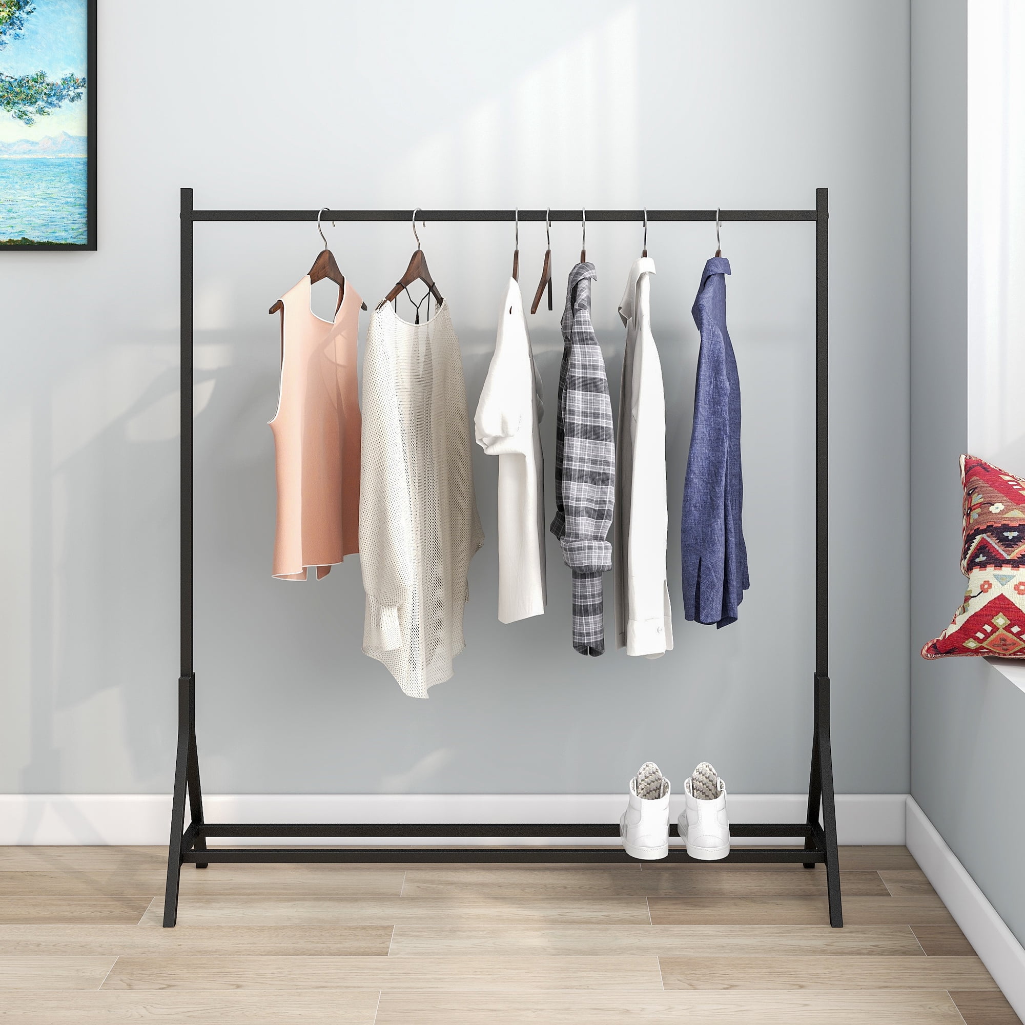 MAYEERTY Multifunctional Single Pole Freestanding Clothing Rack for Bedroom, White