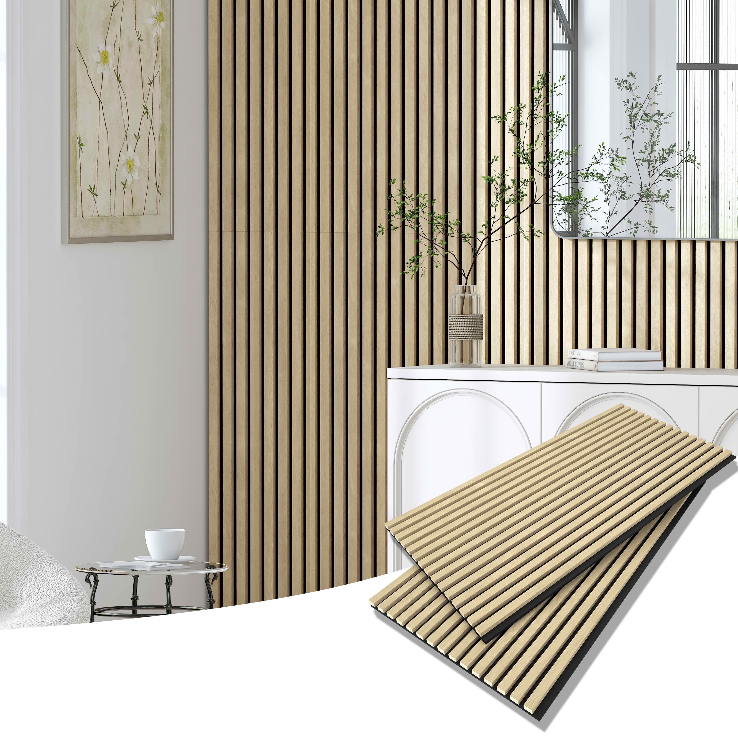 MAYEERTY Natural Wood Veneer MDF Sound Absorbing Panel for Wall Decor, 47x24x1 Inch, 2 Pack