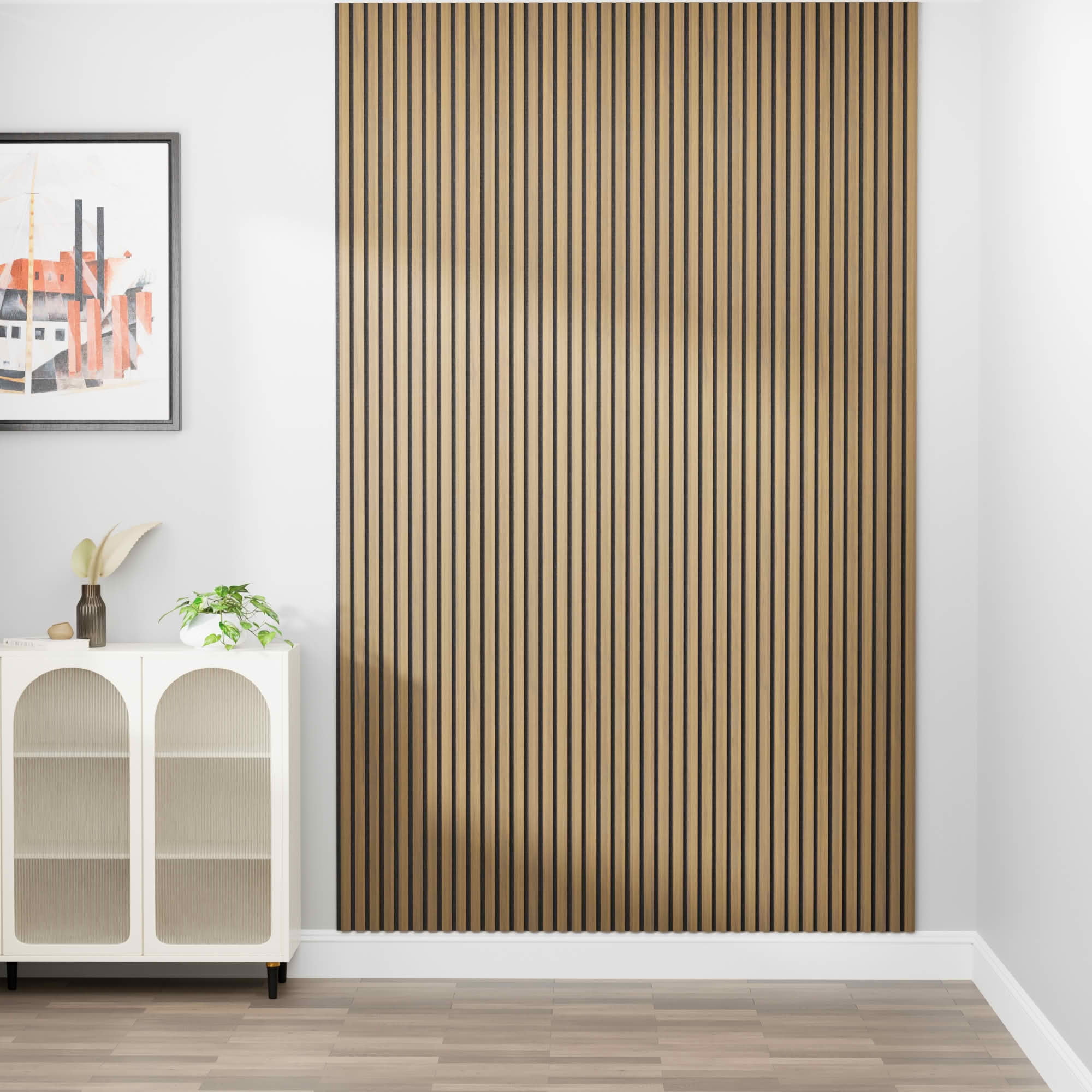 MAYEERTY Natural Wood Veneer MDF Sound Absorbing Panel for Wall Decor, 94x12x1 Inch, 4 Pack