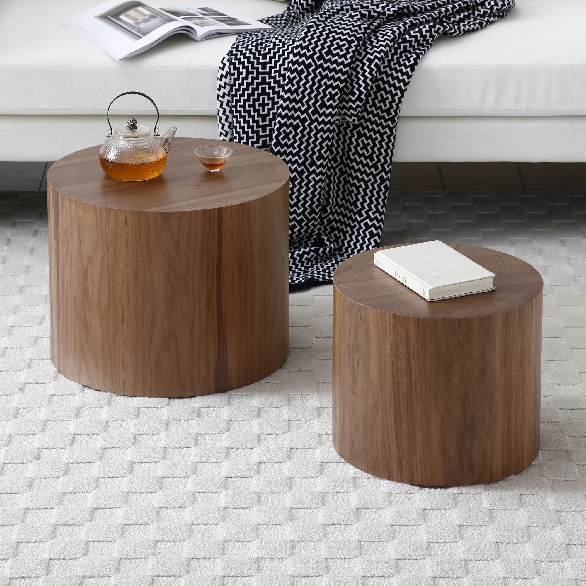 MAYEERTY Nesting Round Coffee Table Set of 2, No Assembly Accent Table for Living Room Bedroom Home Office Small Space