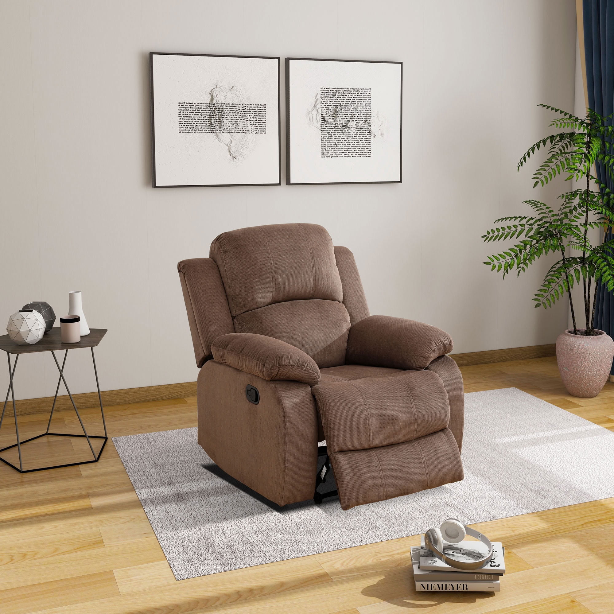 MAYEERTY Non-Spinning Fabric Recliner Chair, Adjustable Recline for Living Room Bedroom