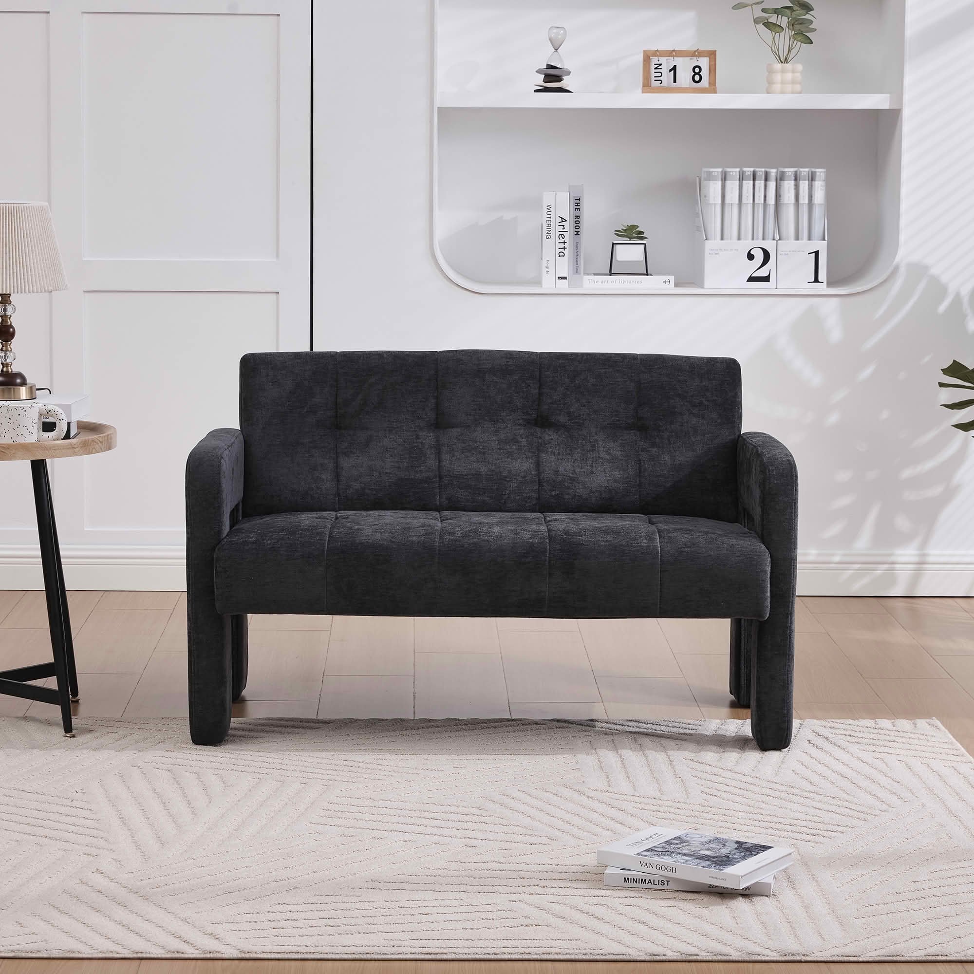 MAYEERTY Nordic Chenille 2-Seat Loveseat, Comfy Double Armrest Compact Leisure Sofa for Small Space Bedroom & Living Room