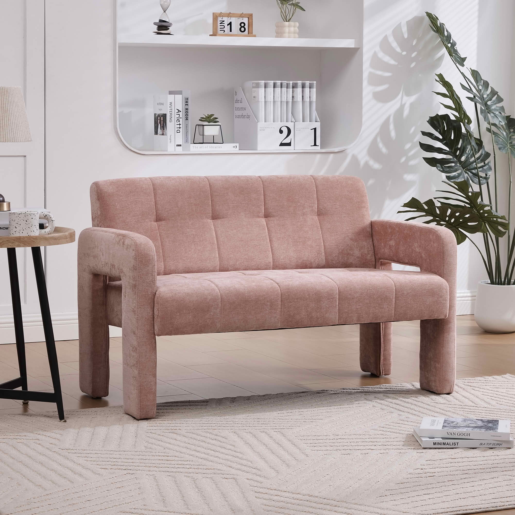 MAYEERTY Nordic Chenille 2-Seat Loveseat, Comfy Double Armrest Compact Leisure Sofa for Small Space Bedroom & Living Room
