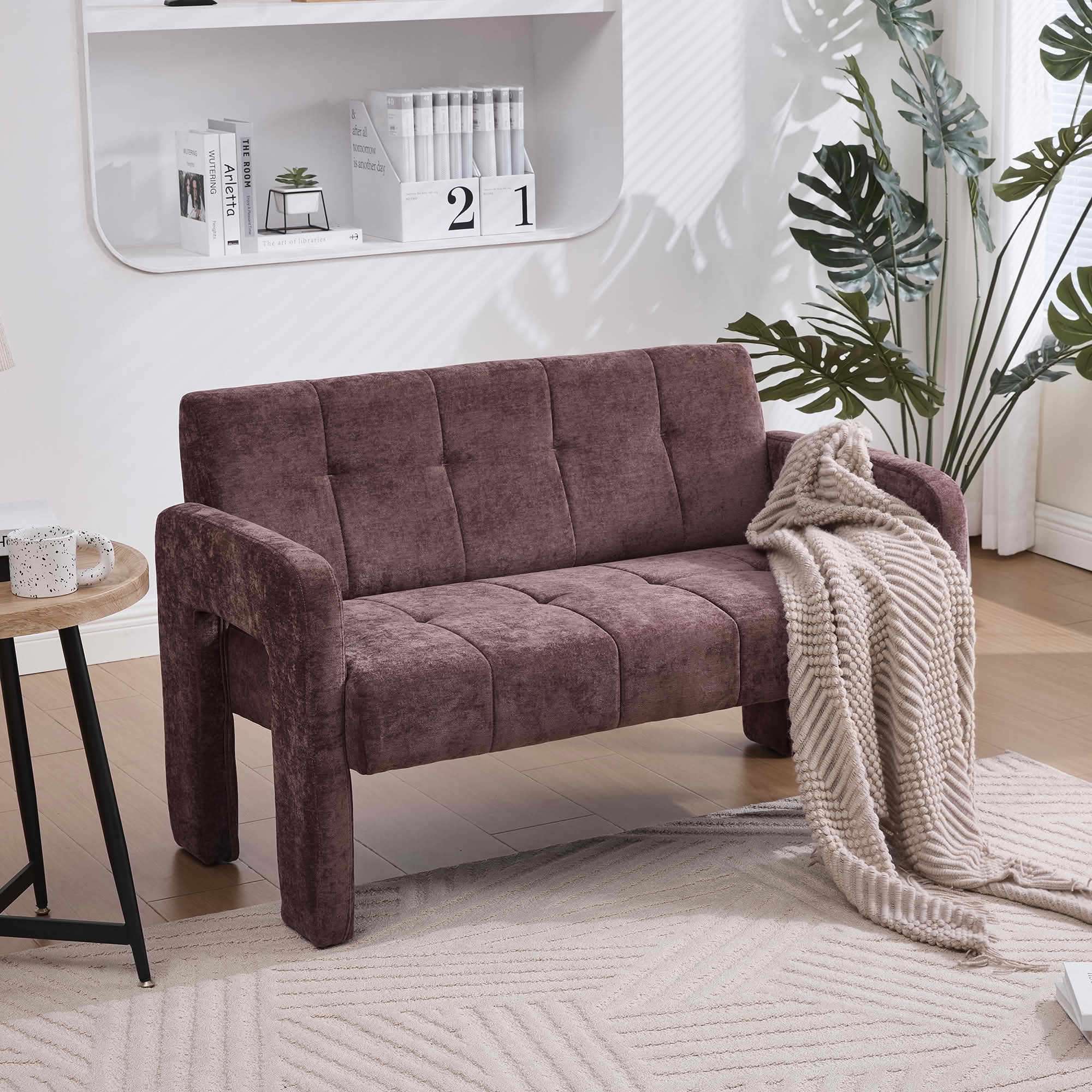 MAYEERTY Nordic Chenille 2-Seat Loveseat, Comfy Double Armrest Compact Leisure Sofa for Small Space Bedroom & Living Room