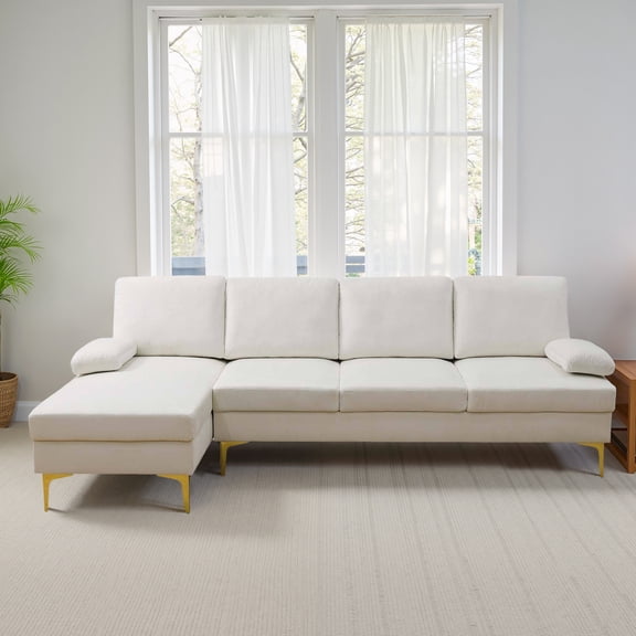 MAYEERTY 99" Modern Minimalist 2-Piece Living Room Sofa Set, Off-white Fluffy Fabric