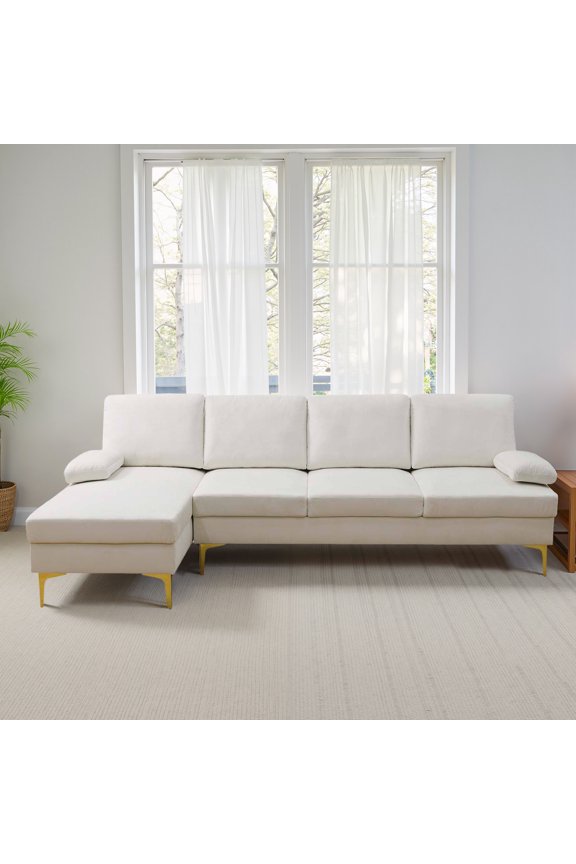 99" Modern Minimalist 2-Piece Living Room Sofa Set, Off-white Fluffy Fabric