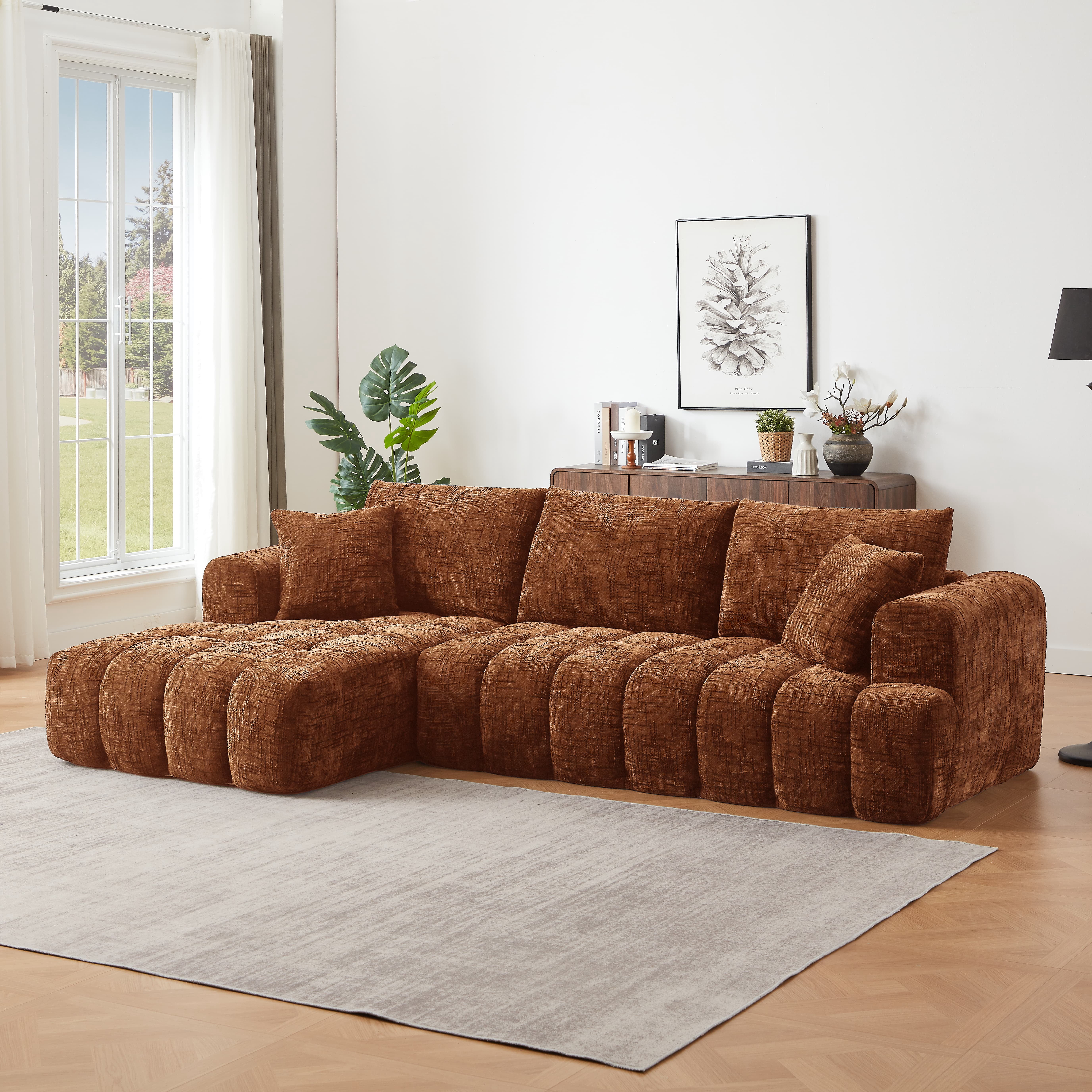 MAYEERTY 108.3" Orange Chenille L-Shaped Modular Sectional Sofa, Pocket Spring No Assembly Couch for Living Room Apartment