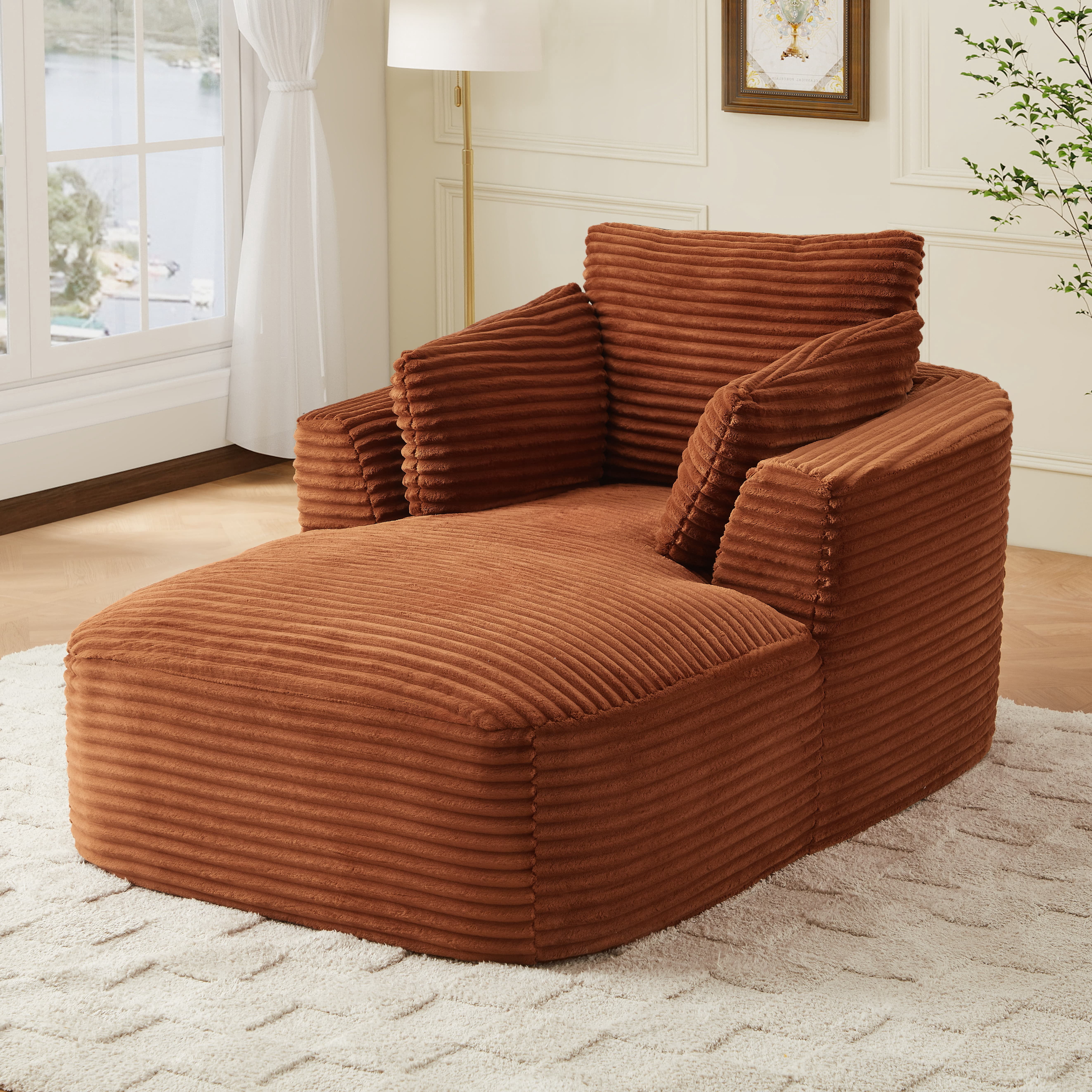 MAYEERTY Oversized Corduroy Chaise Lounge Sofa, Modern Couch with Spring Cushion for Apartment, 45*65*36"Orange