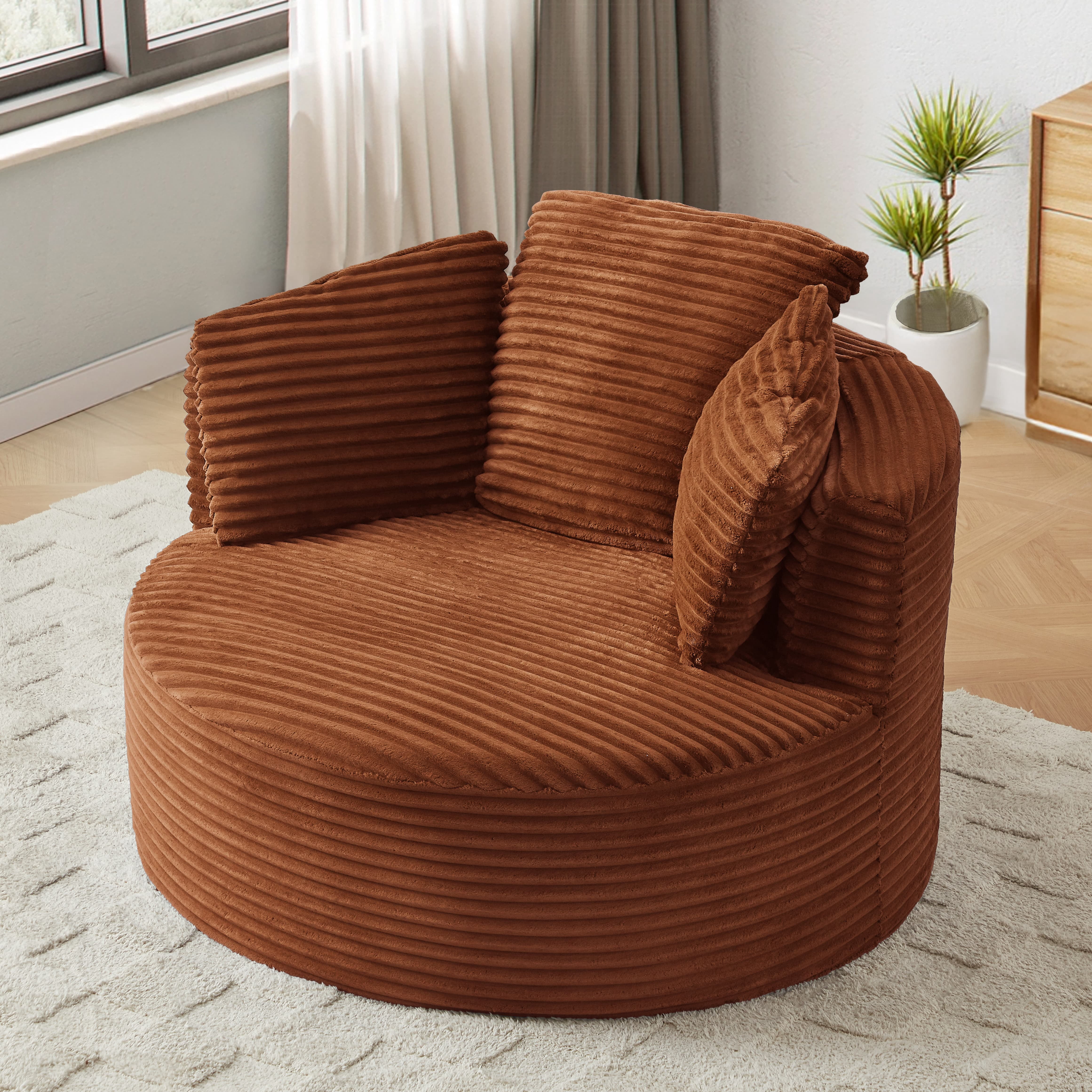 MAYEERTY Compressible Corduroy Round Lounge Sofa, Modern Couch with Spring Cushion for Apartment, 49*45*35"Orange
