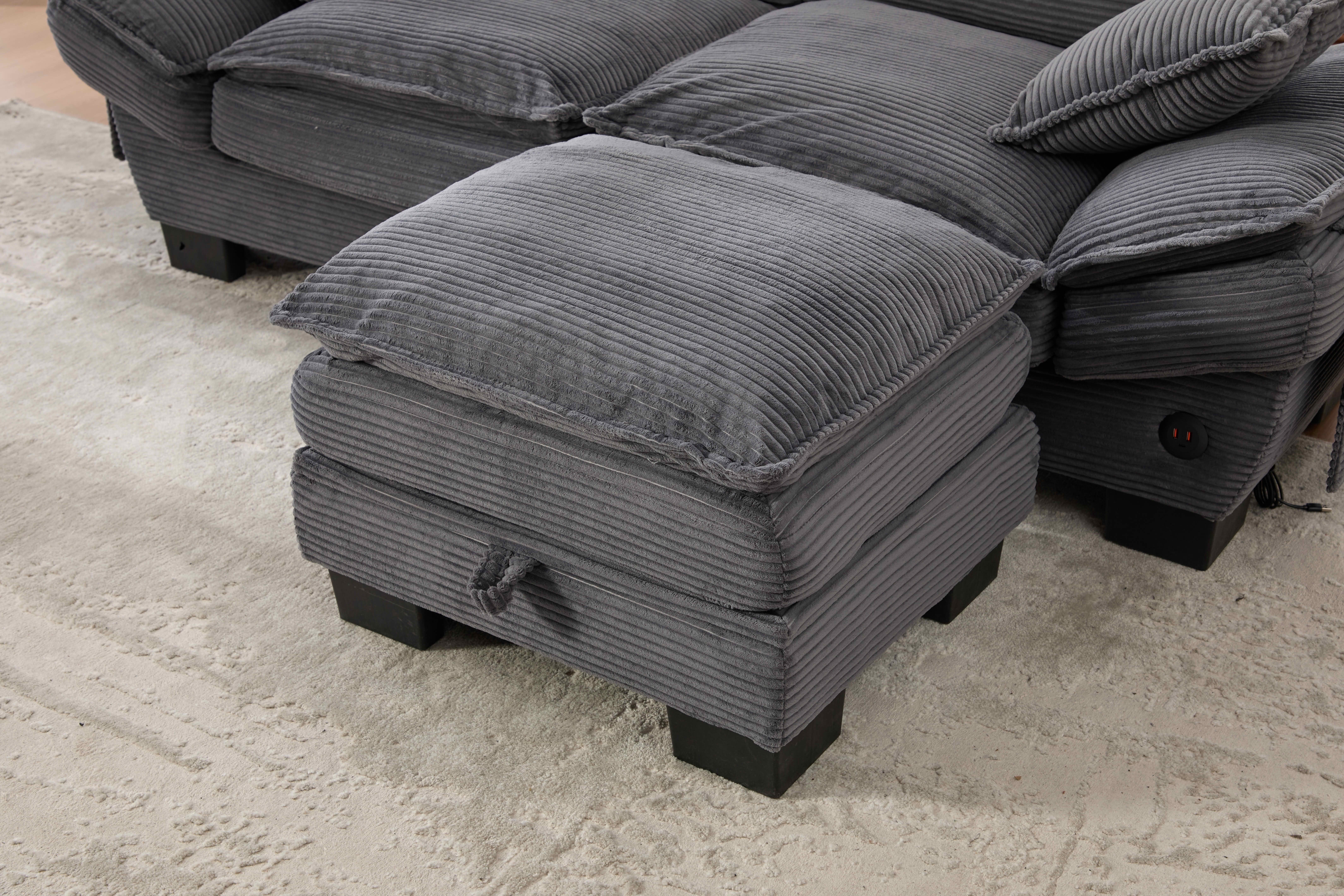 MAYEERTY Ottoman Footstool, Modular Cloud Sofa Footrest with Storage, Soft Corduroy, No Assembly, Dark Gray