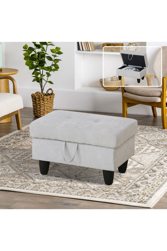 Ottoman with Storage for Modular Sectional Sofa, Light Grey