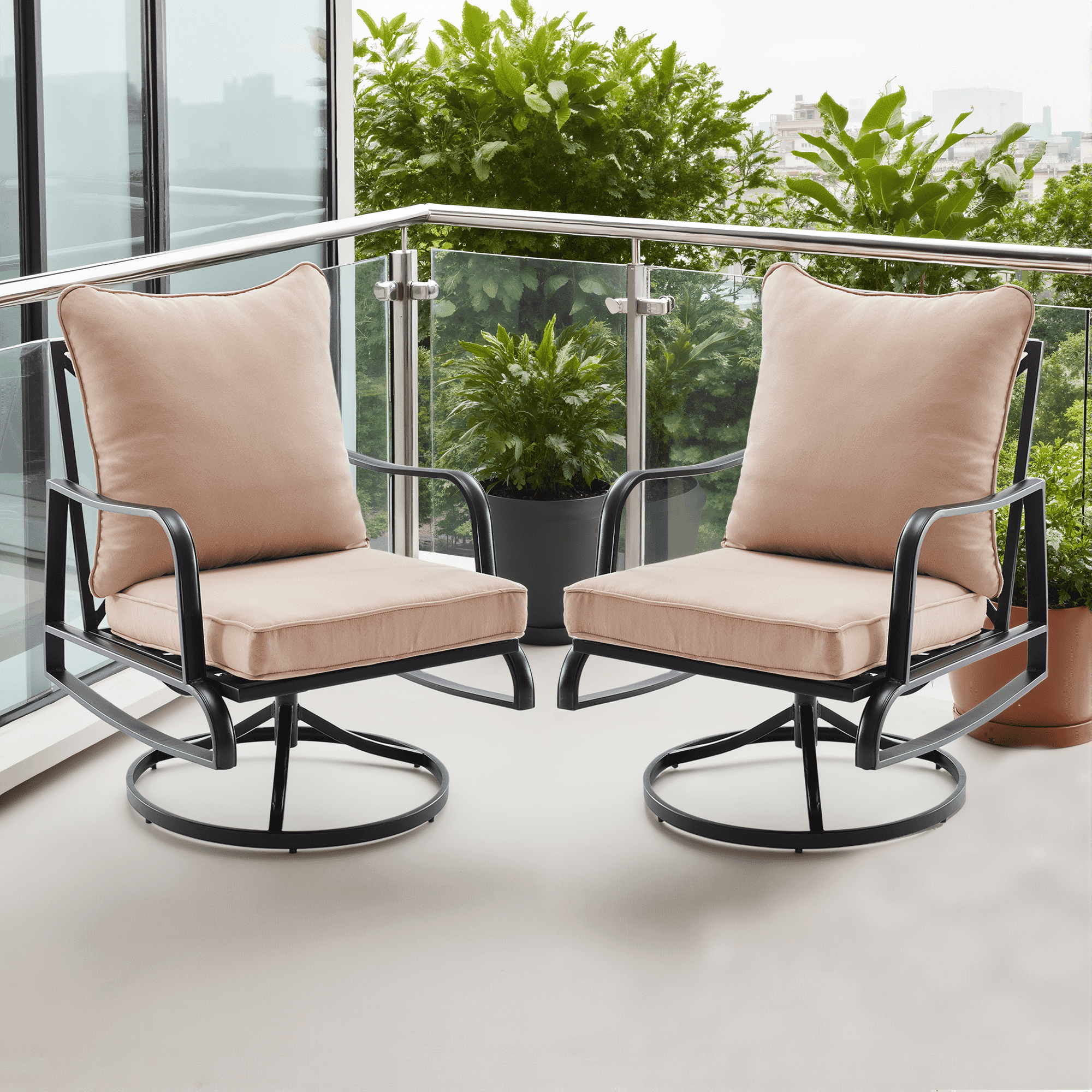 MAYEERTY Outdoor 2Piece Small Patio Set:Swivel Glider Chairs with Cushions for Porch,Balcony,Backyard