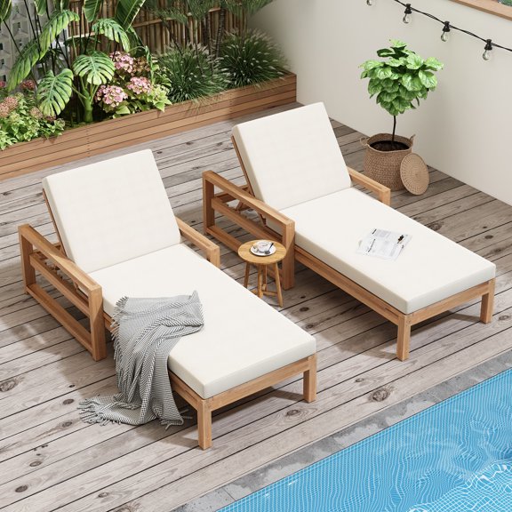 MAYEERTY Outdoor Chaise Lounge Set of 2, Patio Chaise Lounge with 5-Position Adjustable Backrest, Thick Cushions, for Pool/Balcony/Garden