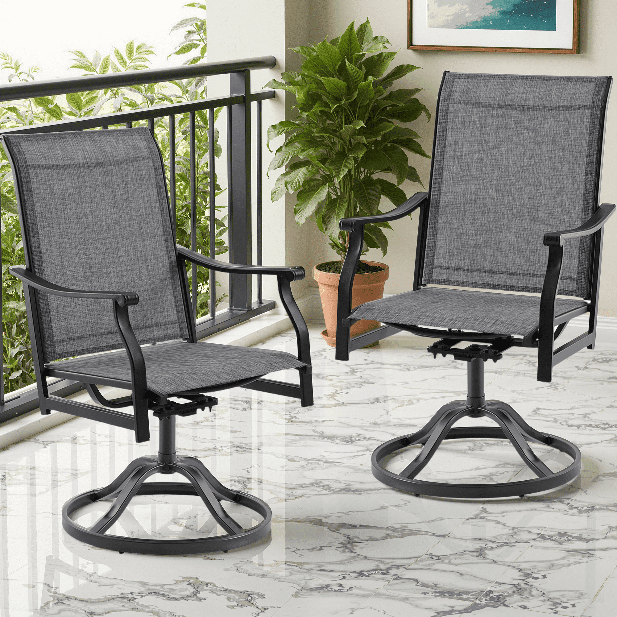 MAYEERTY 2-Piece Outdoor Swivel Dining Chairs with Textilene Fabric for Backyard & Patio, Gray