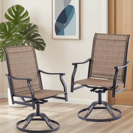 MAYEERTY 2-Piece Outdoor Swivel Dining Chairs with Textilene Fabric for Backyard & Patio, Brown