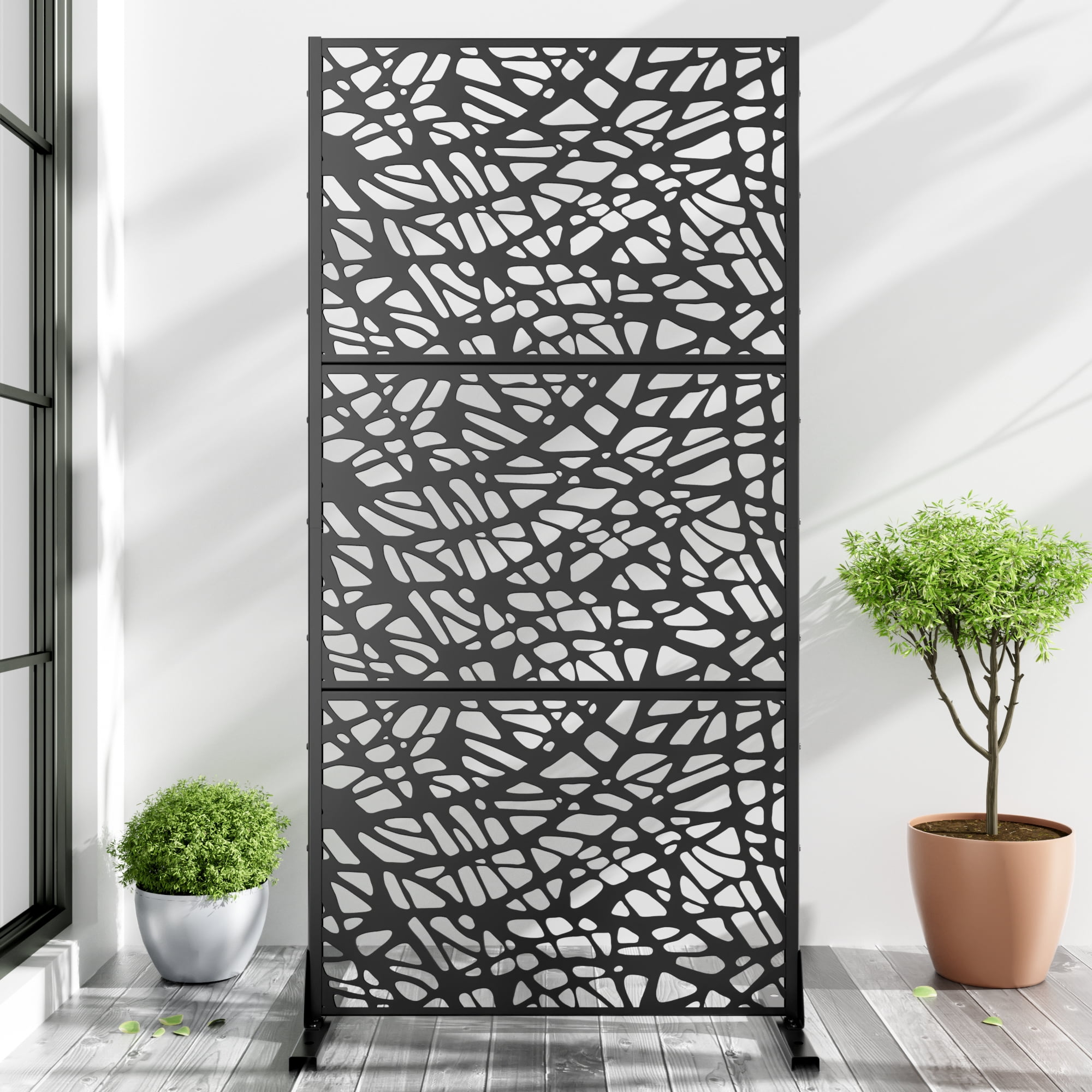 MAYEERTY Outdoor & Indoor Metal Panel Screen, Heavy-Duty Decorative Partition,Black