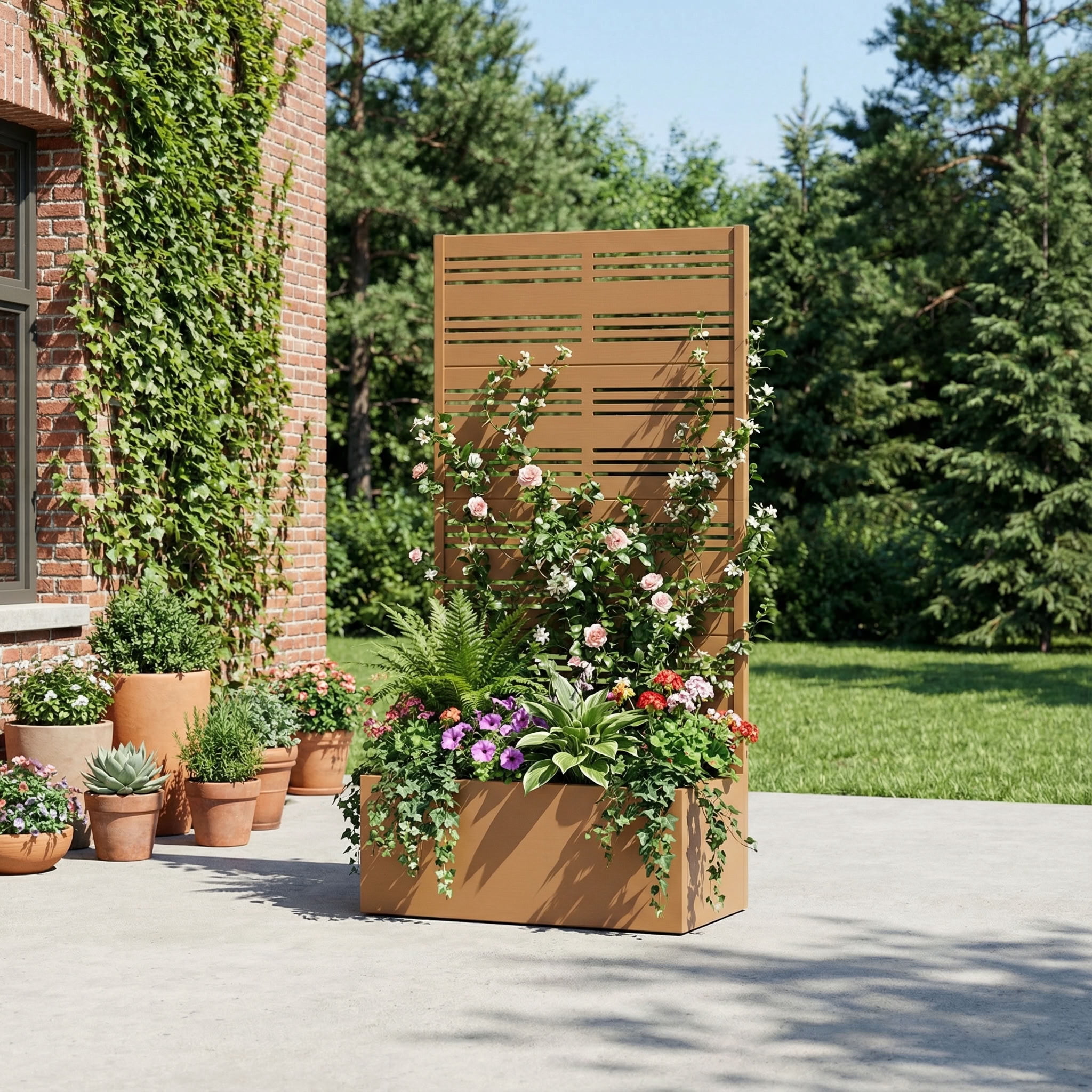 MAYEERTY 59*30in Outdoor Metal Planter Box, Portable Balcony Planter Box, Space Saving Garden Planter for Patio, Garden, Yard