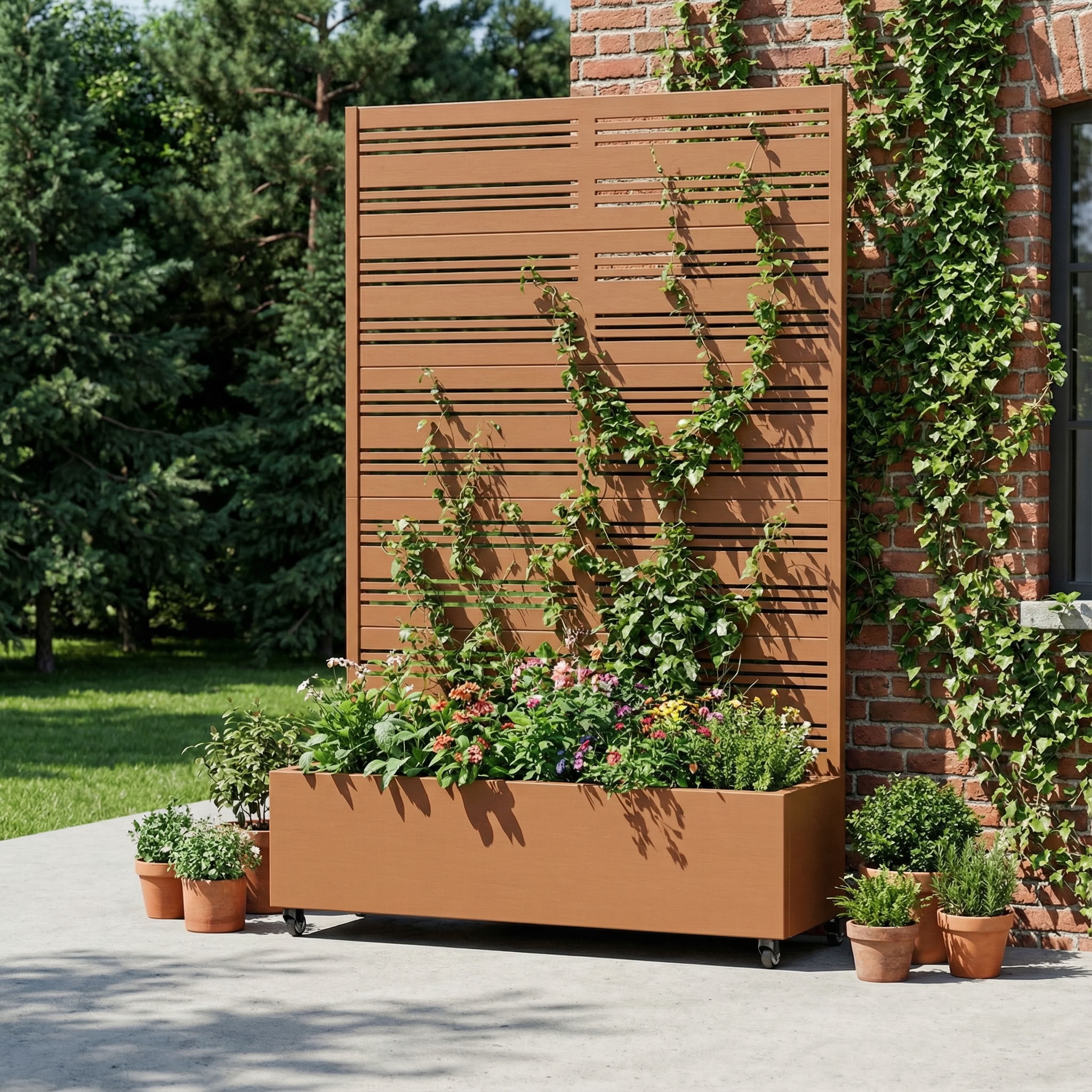 MAYEERTY 72*47in Outdoor Metal Planter Box, Decorative Laser Cut Planter, Privacy Screen Planter for Patio, Balcony, Backyard