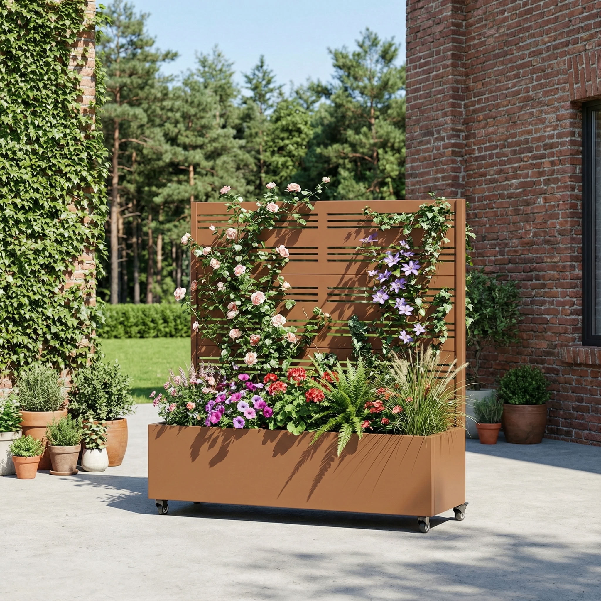 MAYEERTY 47*47in Outdoor Metal Planter Box, Corrosion Resistant Square Planter, Decorative Garden Planter for Patio, Balcony, Garden