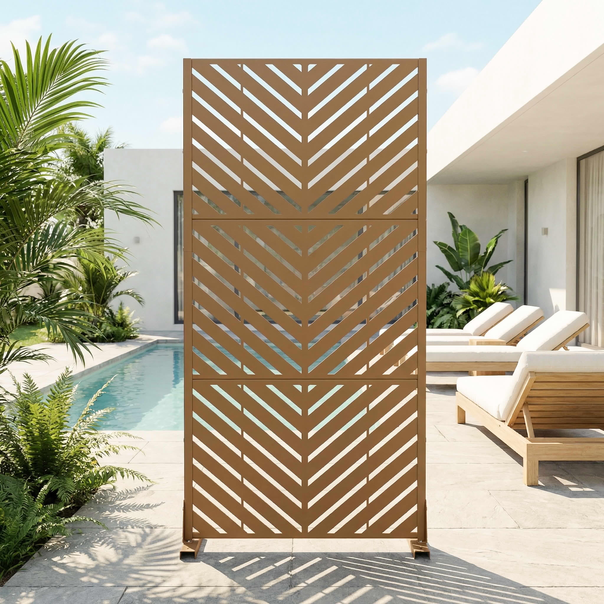 MAYEERTY Outdoor Metal Privacy Screen 5ft Brown, 3-Panel Parallel Decorative Screen, Rust-Resistant for Patio