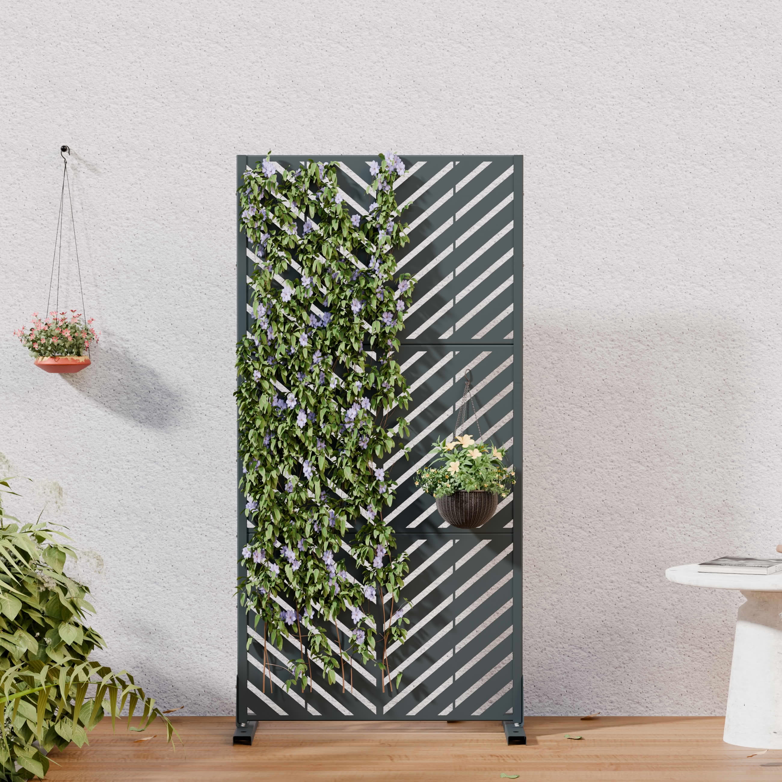 MAYEERTY Outdoor Metal Privacy Screen 5ft Cambrian Rock Gray, 3-Panel Parallel Decorative Screen, Rust-Resistant for Patio