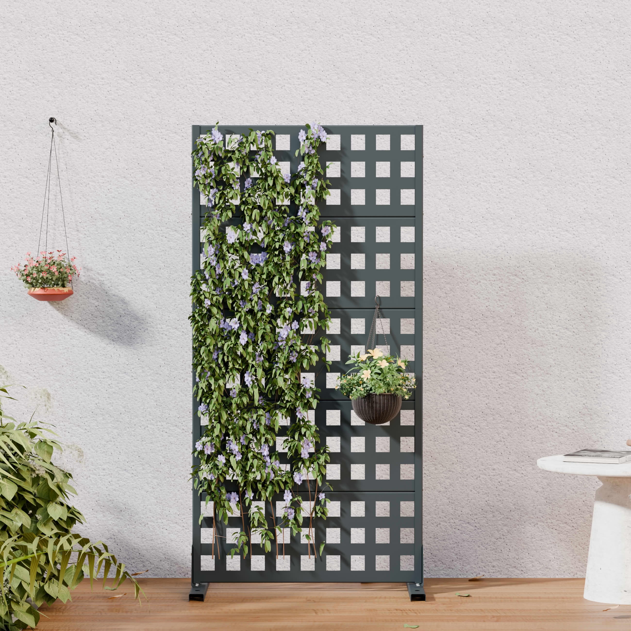 MAYEERTY Outdoor Metal Privacy Screen 5ft Cambrian Rock Gray, 5-Panel Lattice Pattern, Rust-Resistant for Garden