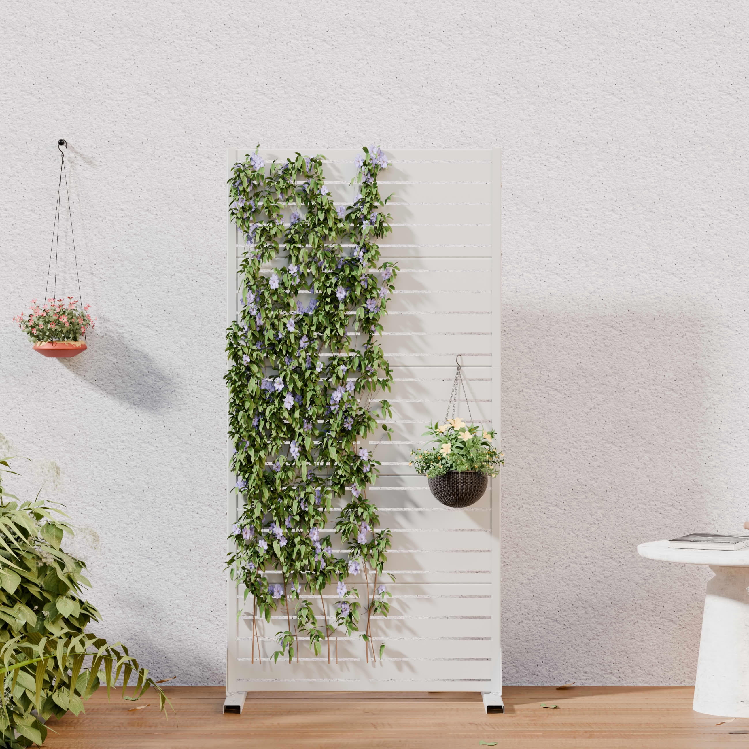 MAYEERTY Outdoor Metal Privacy Screen 5ft x 2.5ft White, 5-Panel Louvered Galvanized Iron, Rust-Resistant for Balcony