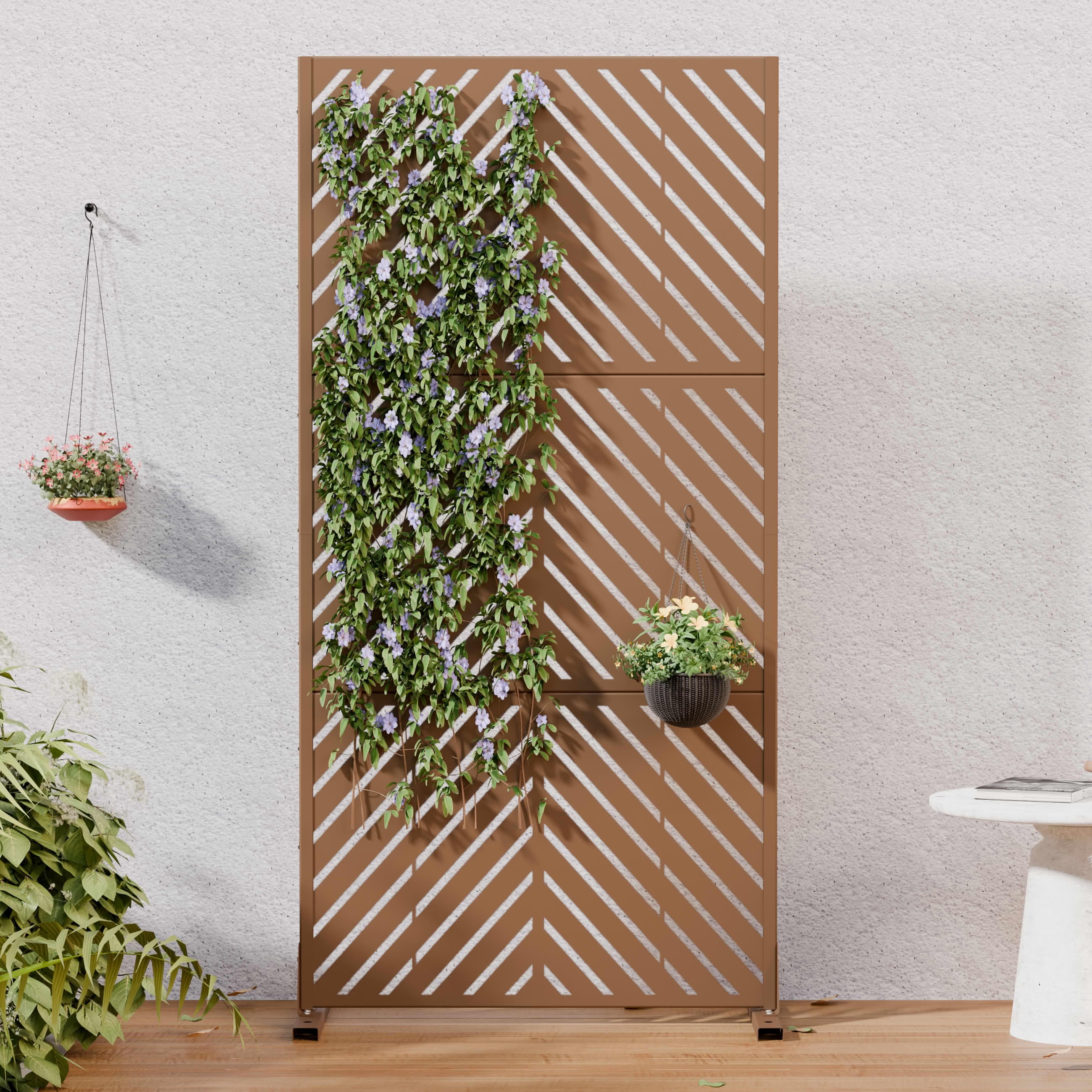 MAYEERTY Outdoor Metal Privacy Screen 6ft × 3ft Brown, 3-Panel Parallel Decorative Screen, Rust-Resistant for Patio