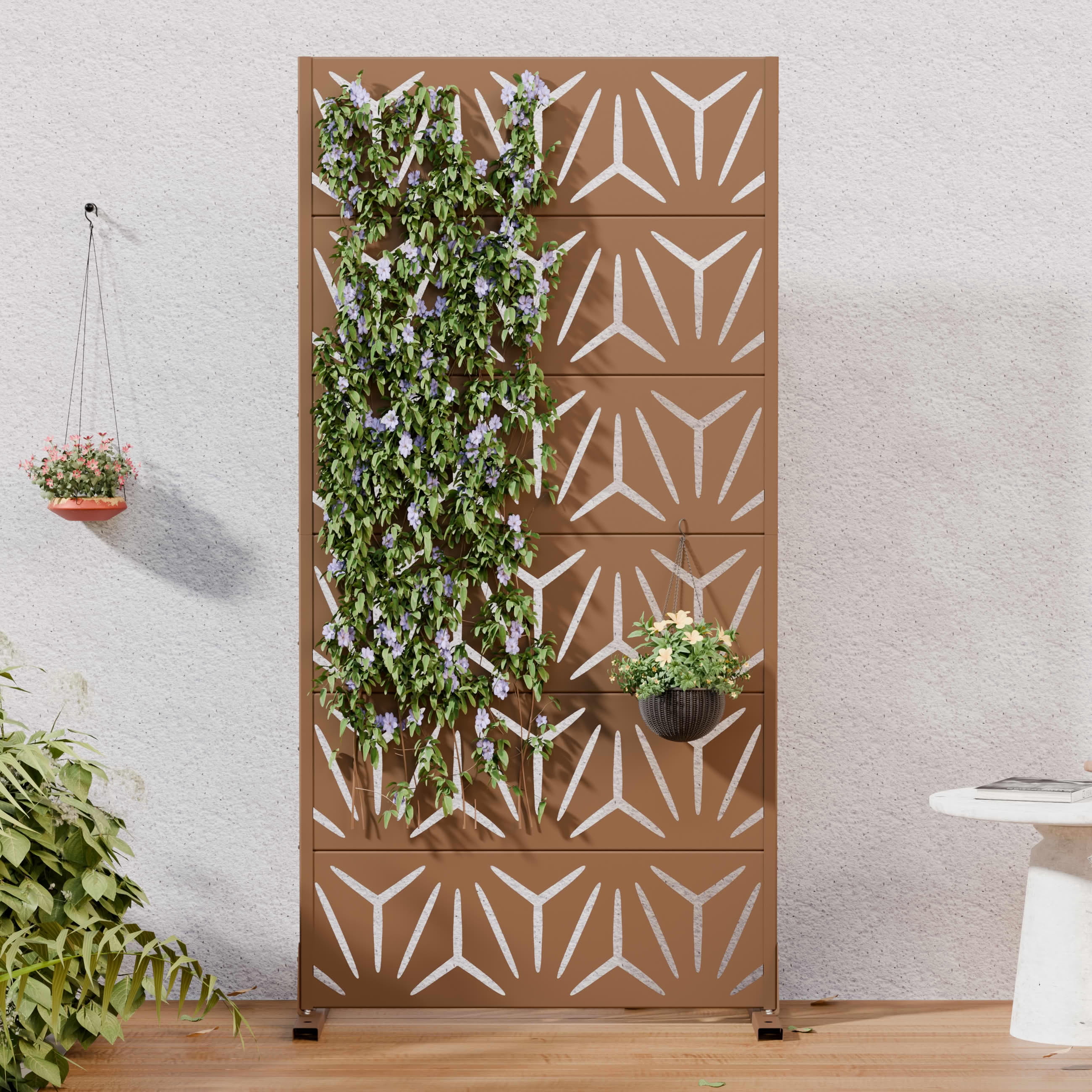 MAYEERTY Outdoor Metal Privacy Screen 6ft × 3ft Brown, 6-Panel ...