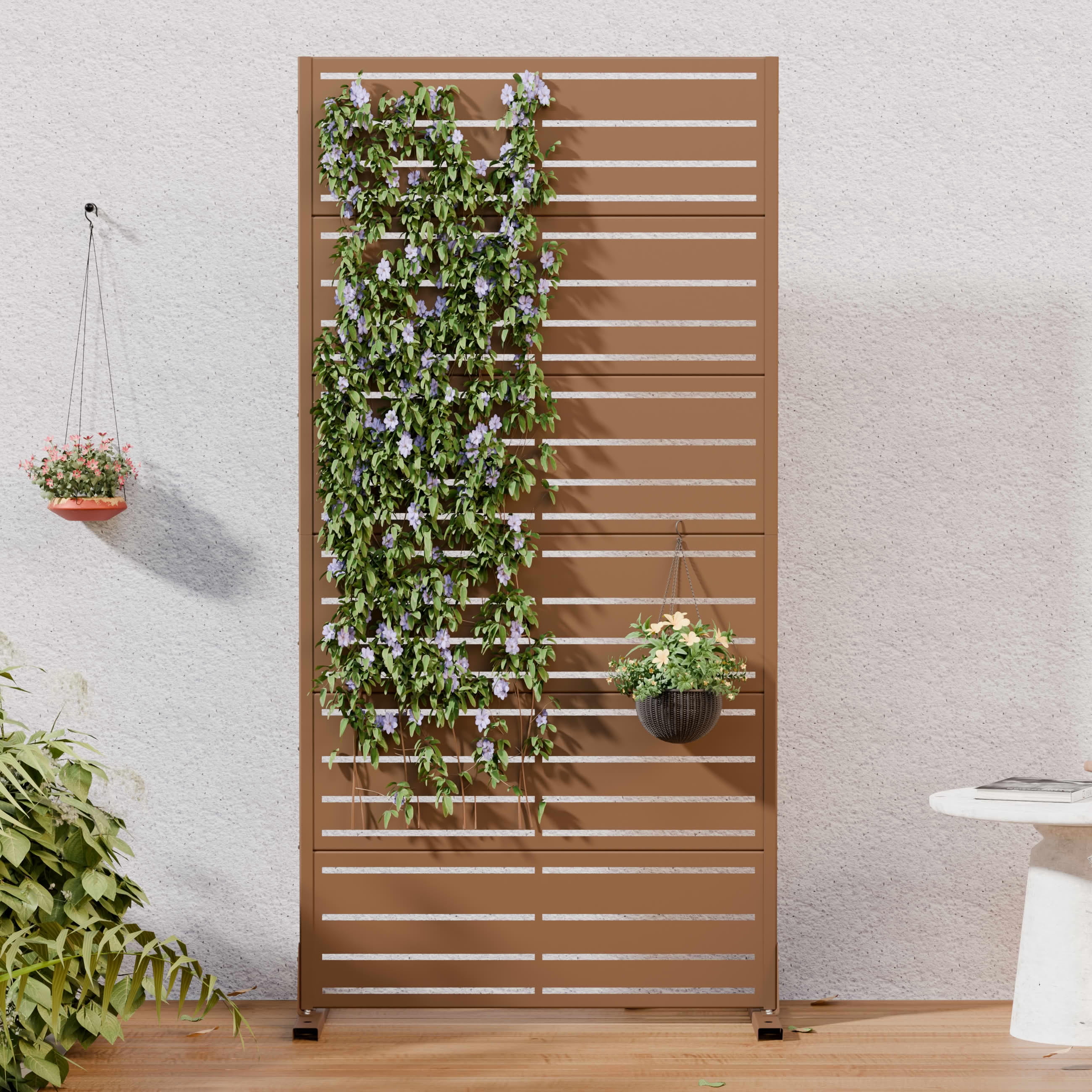 MAYEERTY Outdoor Metal Privacy Screen 6ft × 3ft Brown, 6-Panel Wide ...