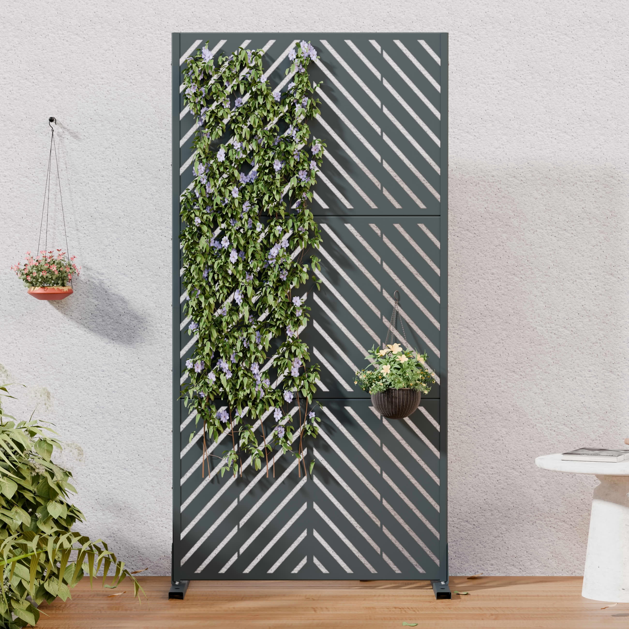 MAYEERTY Outdoor Metal Privacy Screen 6ft × 3ft Cambrian Rock Gray, 3-Panel Parallel Decorative Screen, Weatherproof for Patio