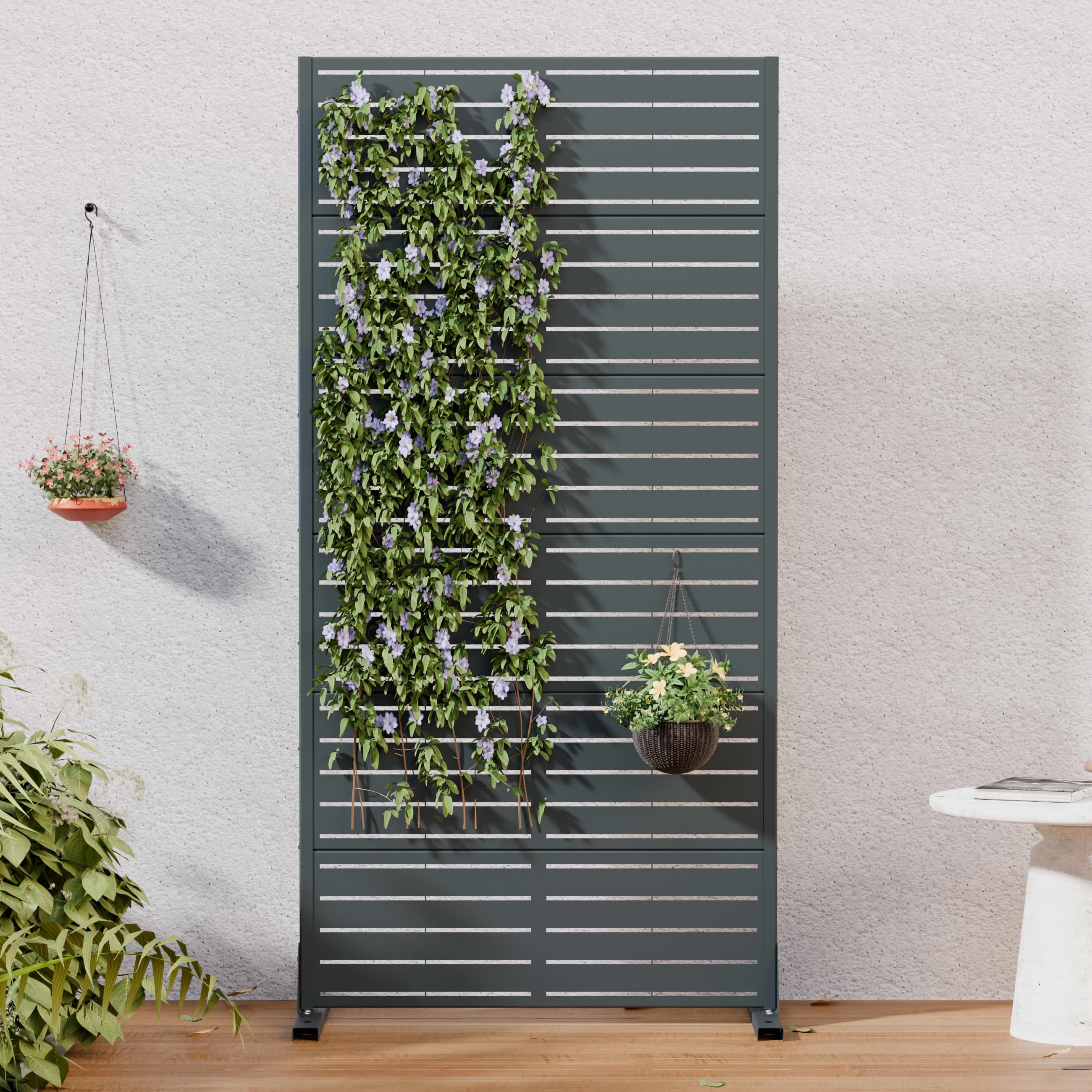 MAYEERTY Outdoor Metal Privacy Screen 6ft × 3ft Cambrian Rock Gray, 6-Panel Classic Louvered, Weatherproof for Patio