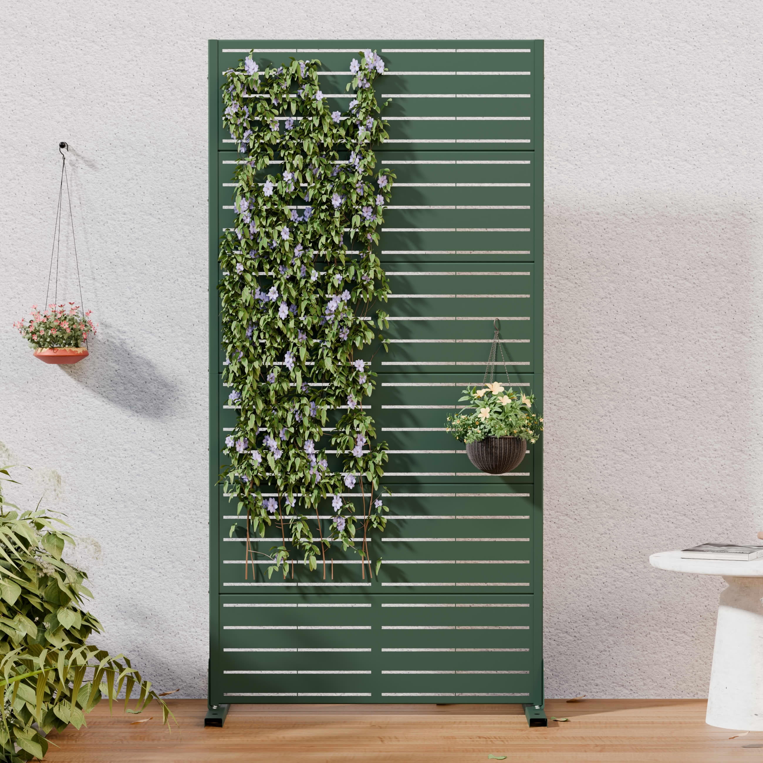 MAYEERTY Outdoor Metal Privacy Screen 6ft × 3ft Dark Green, 6-Panel Classic Louvered Galvanized Iron, Easy Install for Patio