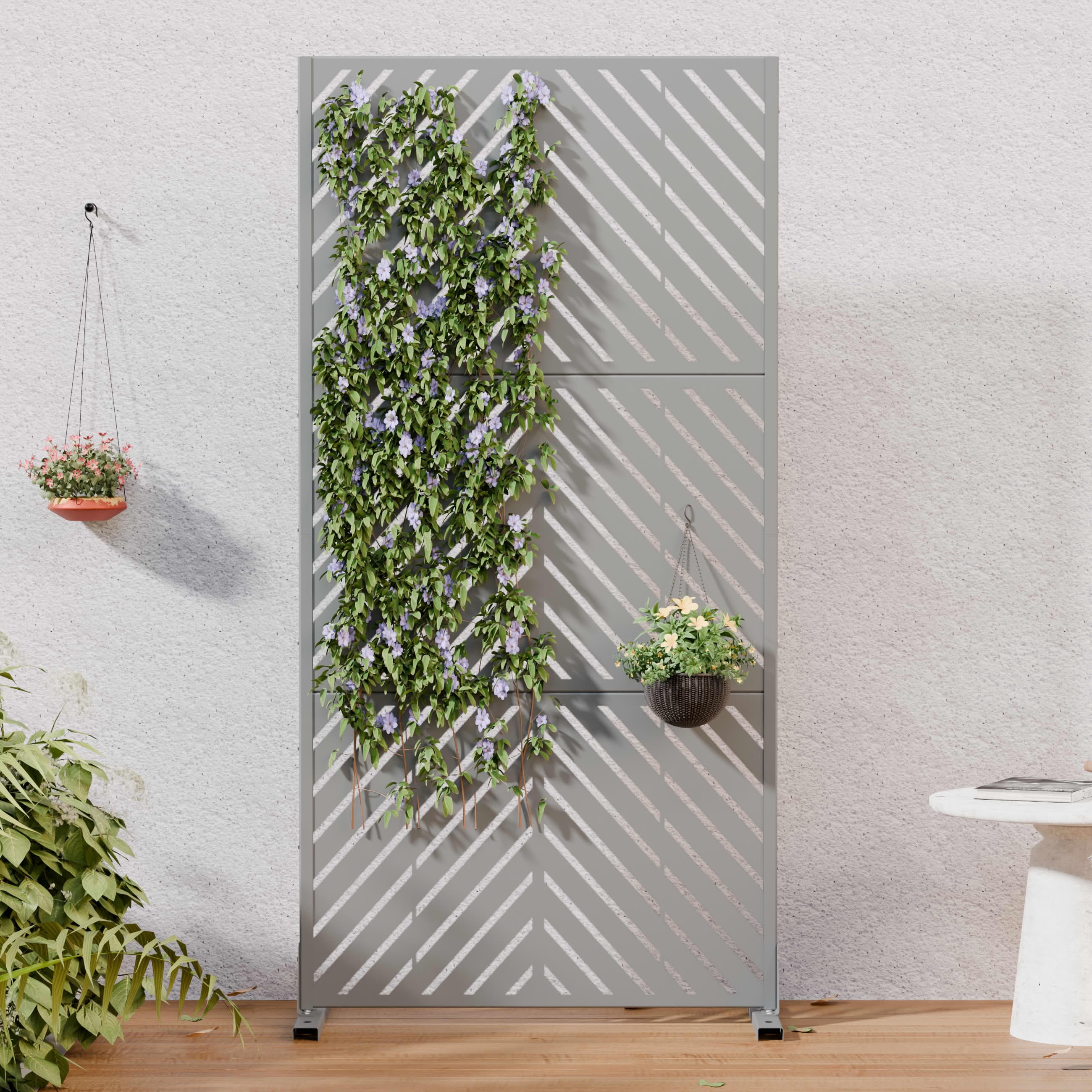 MAYEERTY Outdoor Metal Privacy Screen 6ft × 3ft Gray, 3-Panel Parallel Decorative Screen, Rust-Resistant for Patio