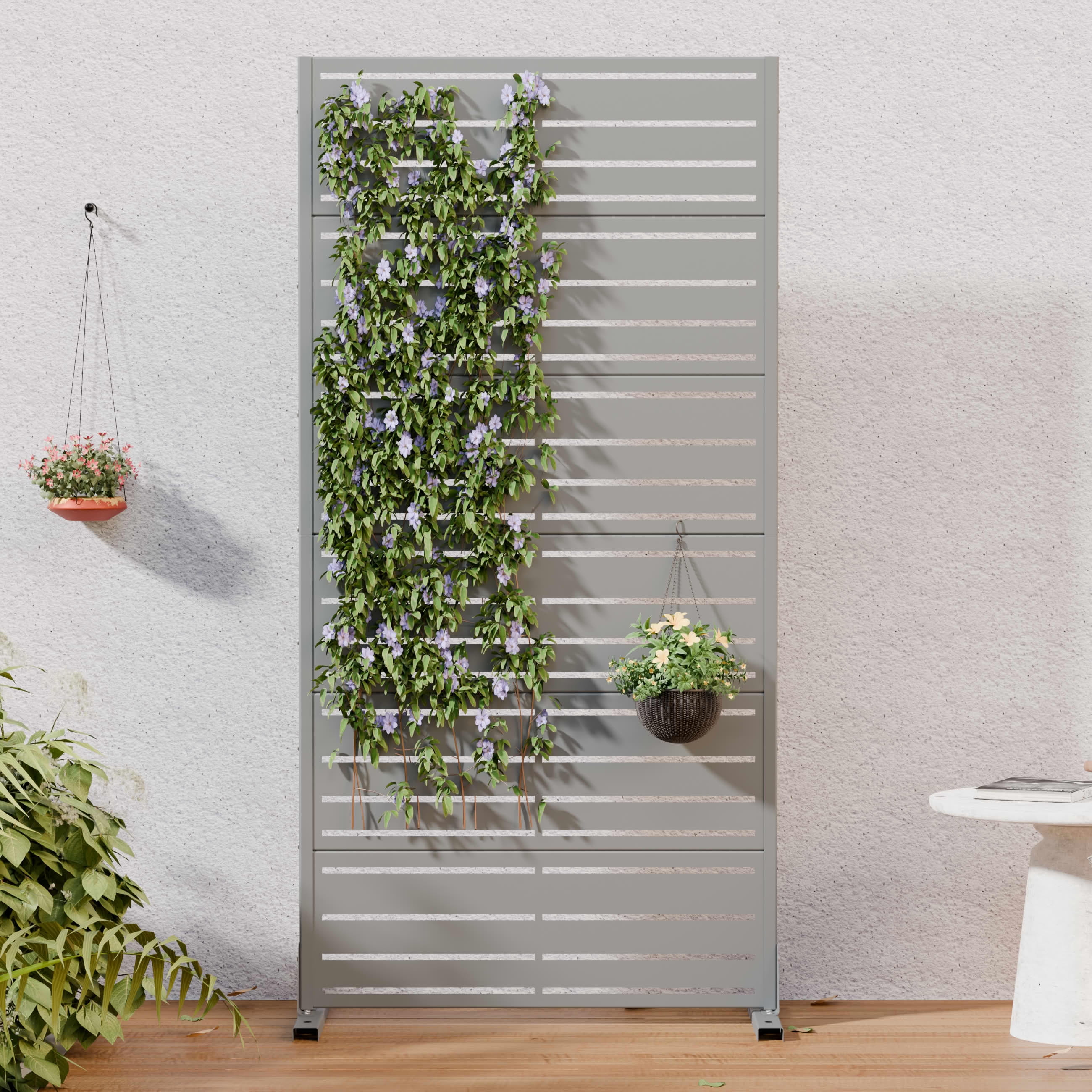 MAYEERTY Outdoor Metal Privacy Screen 6ft × 3ft Gray, 6-Panel Wide-Narrow Louvered, Rust-Resistant for Balcony