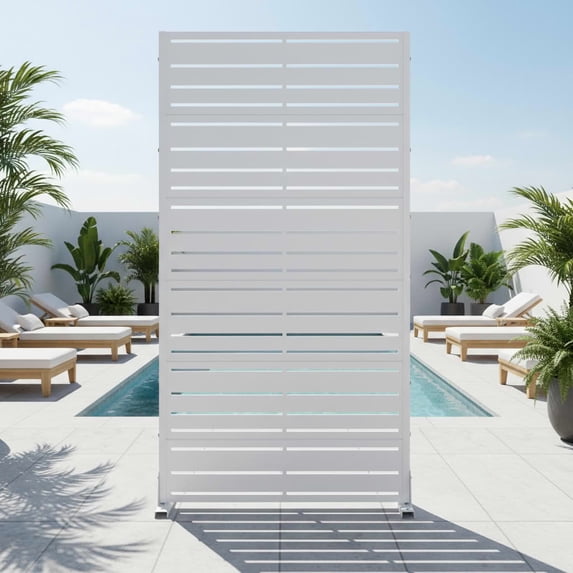MAYEERTY Outdoor Metal Privacy Screen 6ft × 3ft White, 6-Panel Wide-Narrow Louvered Galvanized Iron, Weatherproof for Patio