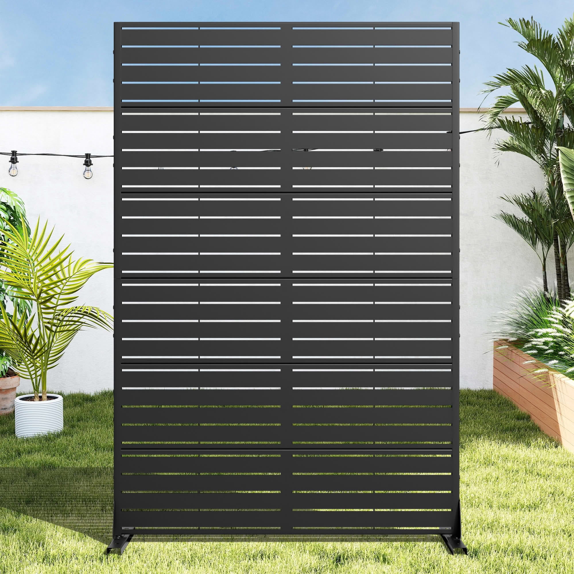MAYEERTY Outdoor Metal Privacy Screen 6 × 4FT Black, 6-Panel Classic Louvered Design, Easy Install for Apartment Balcony