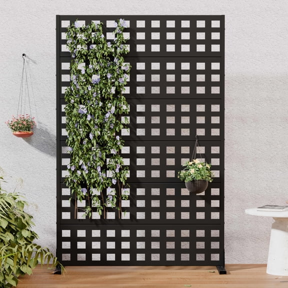 MAYEERTY Outdoor Metal Privacy Screen 6ft × 4ft Black, 6-Panel Lattice Pattern, Rust-Resistant for Garden
