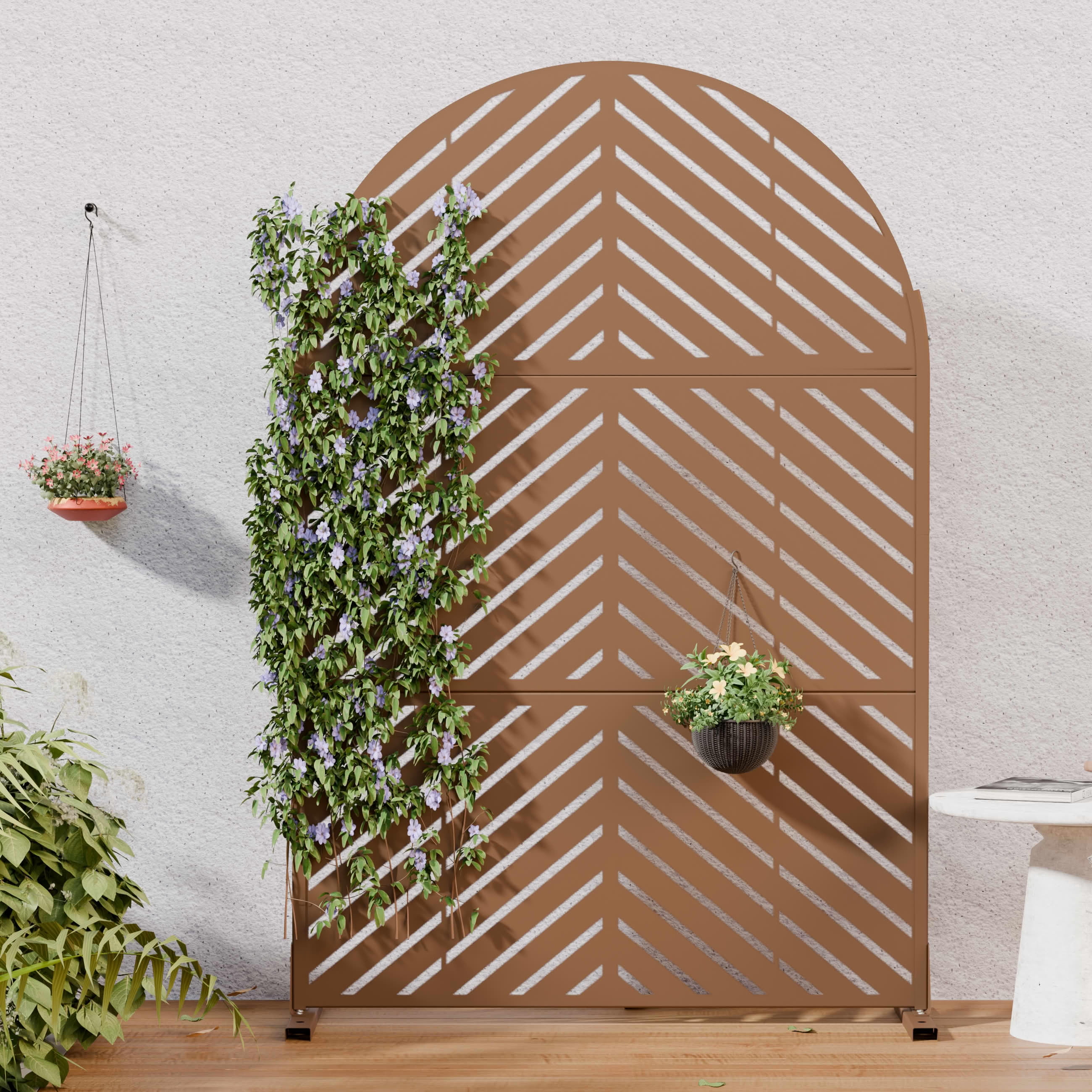MAYEERTY Outdoor Metal Privacy Screen 6ft × 4ft Brown, 3-Panel Parallel Decorative Screen, Rust-Resistant for Patio