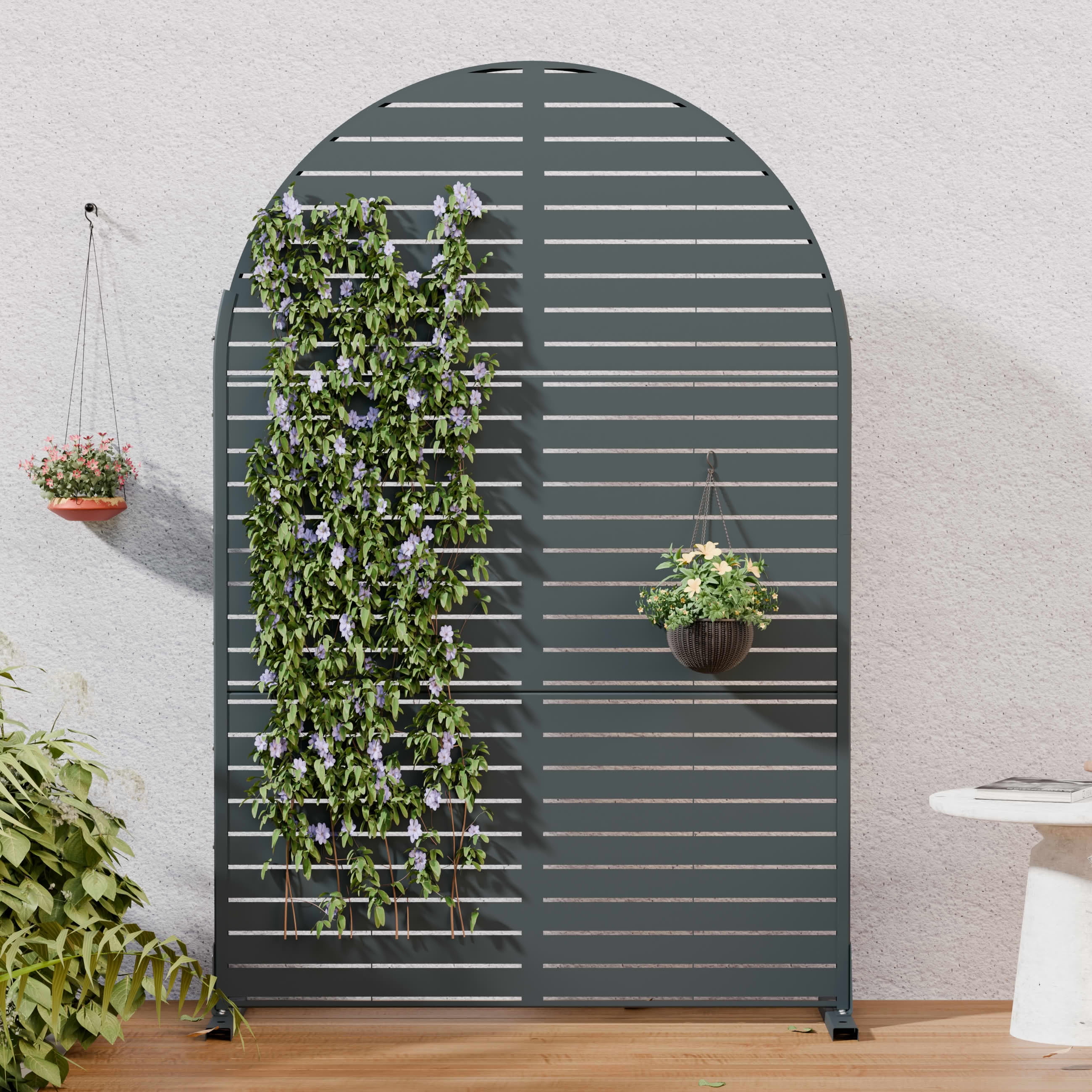 MAYEERTY Outdoor Metal Privacy Screen 6ft × 4ft Cambrian Rock Gray, 3-Panel Classic Louvered, Weatherproof for Patio